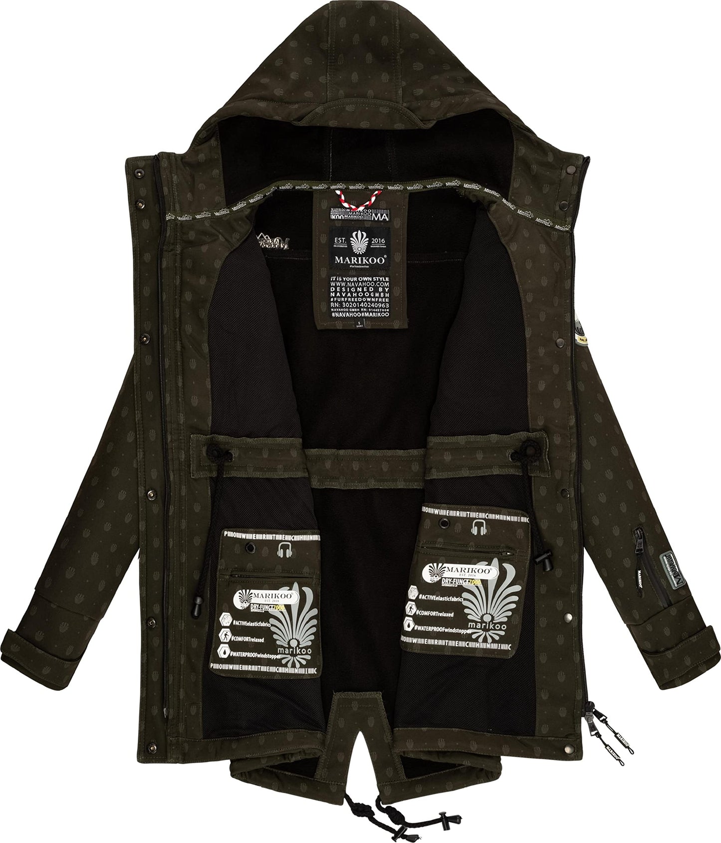 MARIKOO Damen Übergangsjacke Softshellmantel wasserdicht atmungsaktiv mit Kapuze Zimtzicke XS-3XL