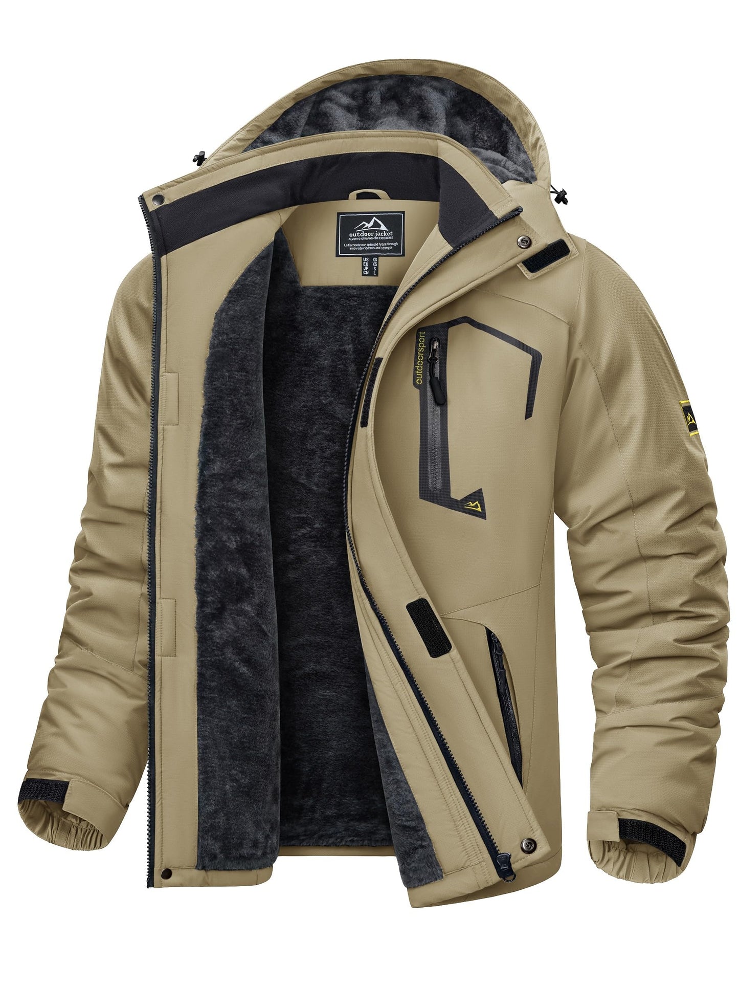 KEFITEVD Herren Skijacke Atmungsaktiv Warm Gefüttert Winterjacke mit Abnehmbarer Kapuze Snowboardjacke Wasserdicht Outdoorjacke