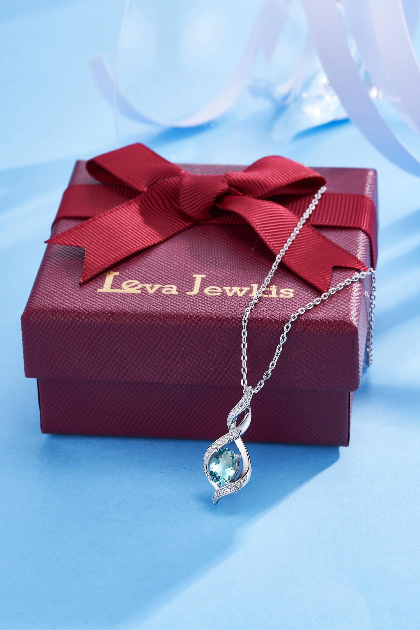 ELB See Leva Jewkis 925 Sterling Silber Edelstein Geburtsstein Halskette Infinity Anhänger Schmuck Geburtstag Schmuck für Frauen Mädchen Mutter, 40+5 CM