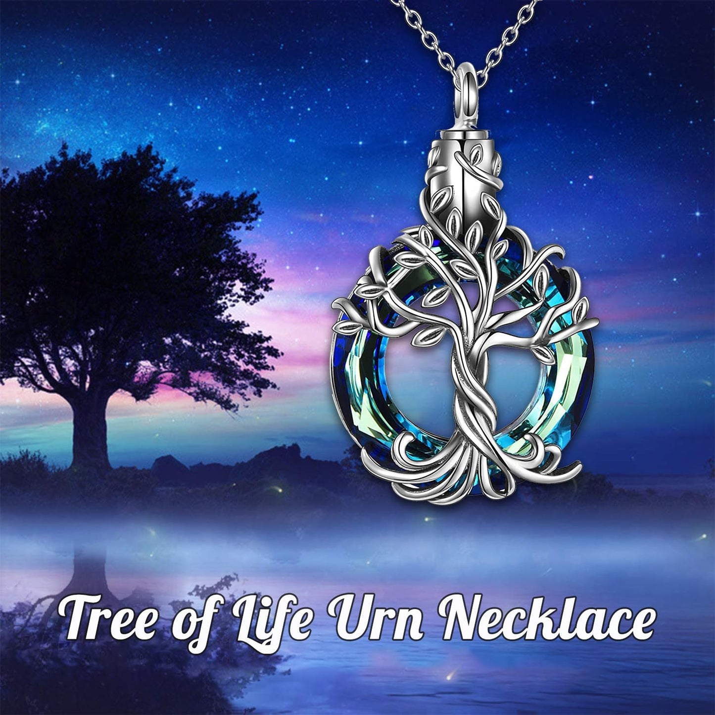 Ederseensucht-TOUPOP Urnenkette für Ashes 925 Sterling Silber Baum des Lebens/Schmetterling Ascheschmuck Asche Urne Anhänger Cremation Halskette mit Herz Kristall Memory Schmuck für Damen Herren