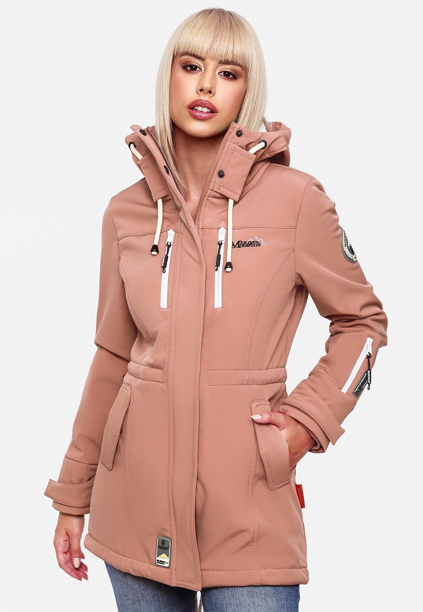 MARIKOO Damen Übergangsjacke Softshellmantel wasserdicht atmungsaktiv mit Kapuze Zimtzicke XS-3XL