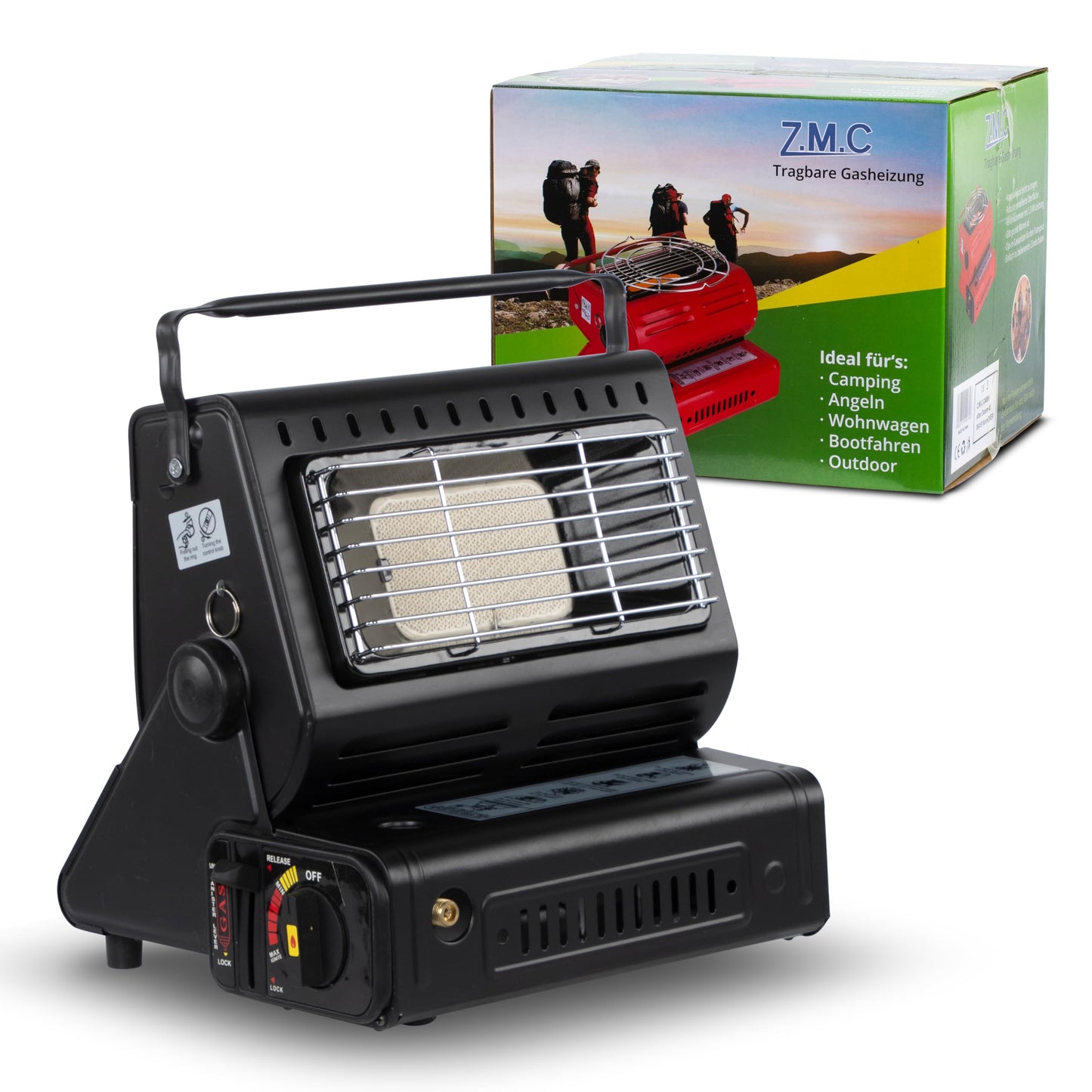 Z.M.C 2-in-1 Tragbare Keramik Gasheizung und Gaskocher 1,3 kW, mit LPG Anschluss + 4 Gaskartuschen, Campingkocher mit Piezozündung, Camping Heizung, Gasheizer für Indoor, Outdoor, Zelten Wohnwagen