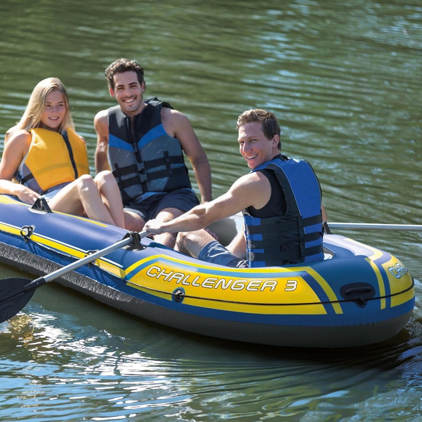 Intex Challenger 3 Set Schlauchboot - 295 x 137 x 43 cm - 3-teilig - Blau / Gelb