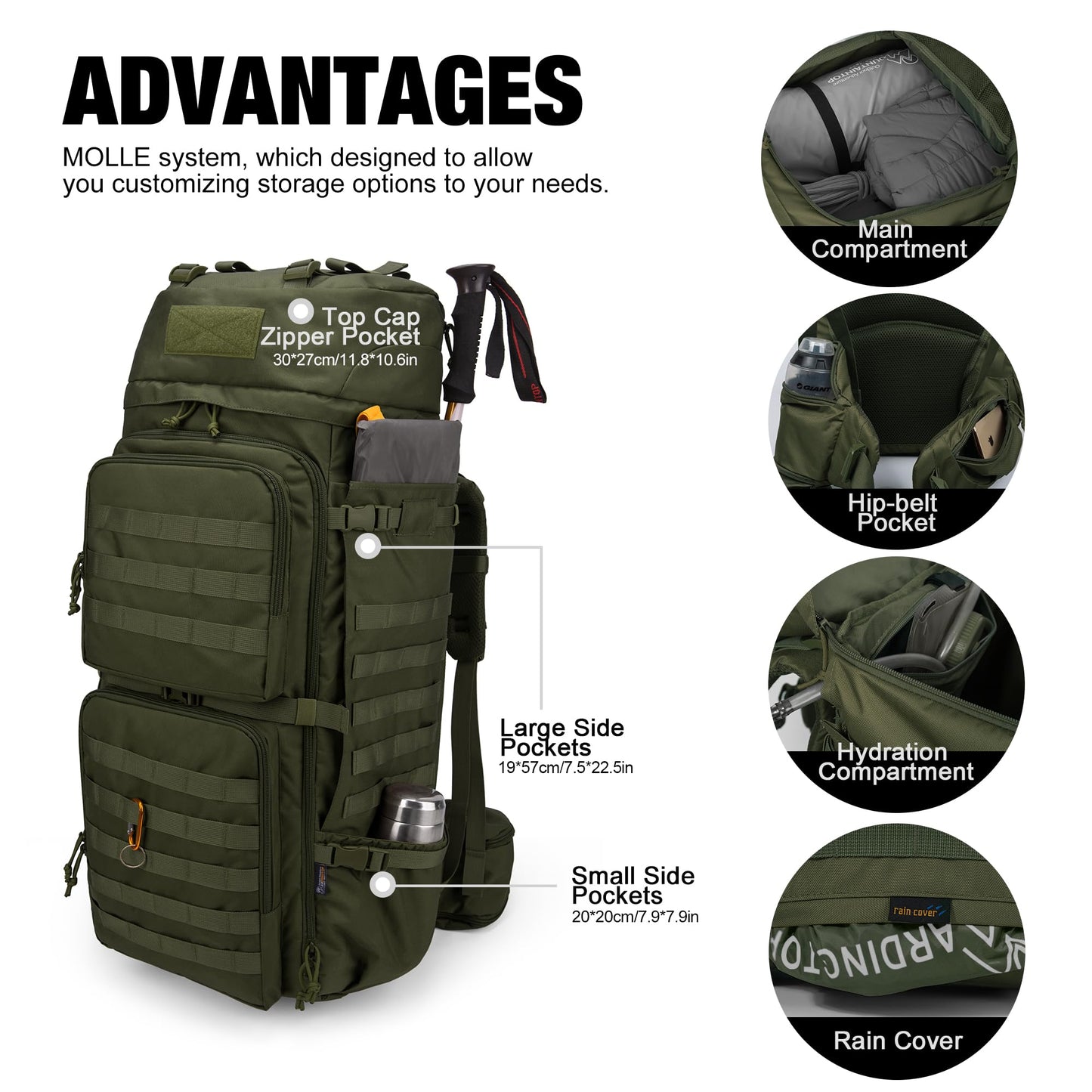 ELB Marder Mardingtop 75L Rucksack Taktischer Rucksack Wanderrucksack Trekkingrucksack YKK Zipper mit der großen Kapazität