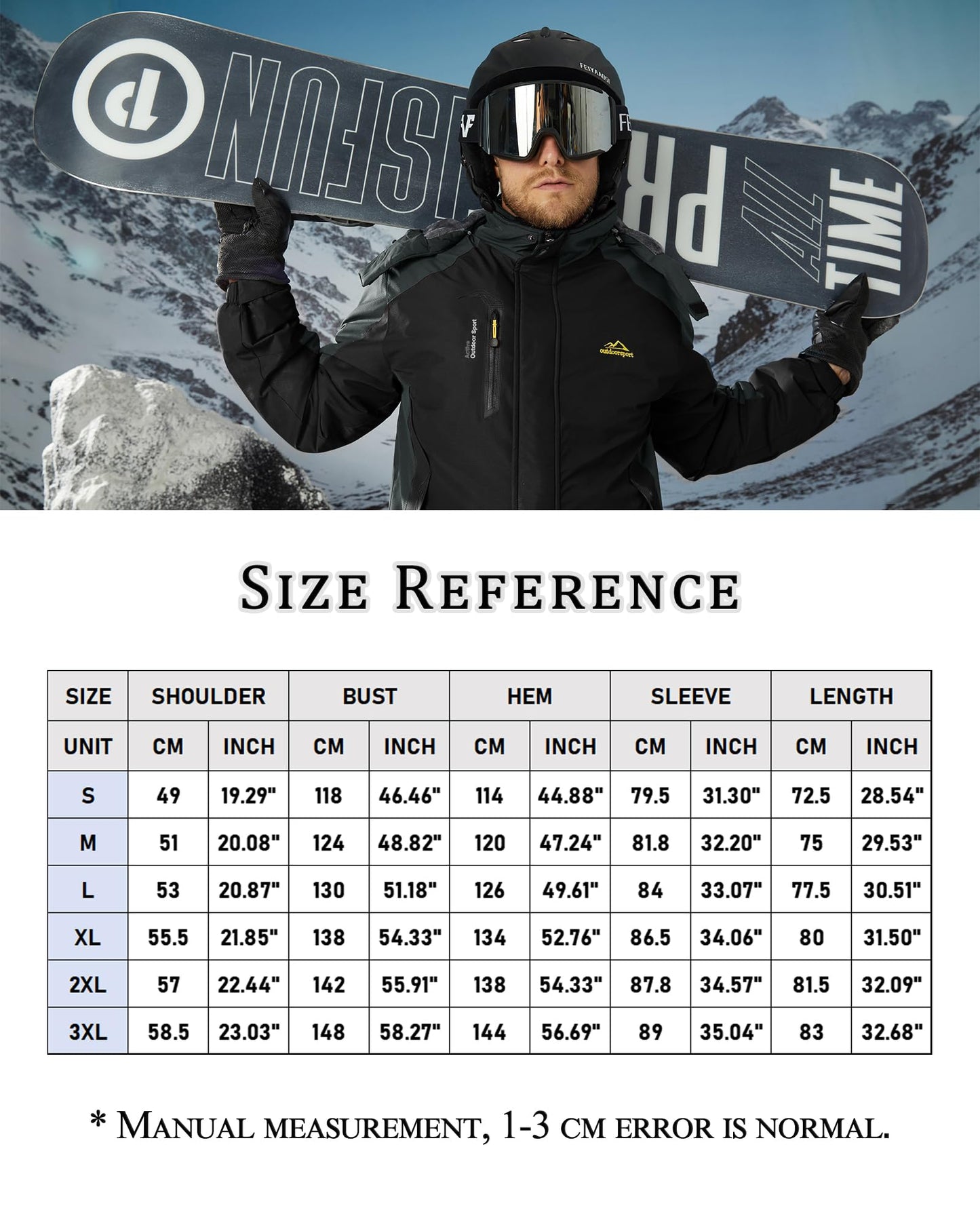 KEFITEVD Snowboardjacke Herren Warm Gefüttert Skijacke Wasserdicht Softshell Jacke mit Kapuze Fleece Winterjacke Atmungsaktiv Funktionsjacke