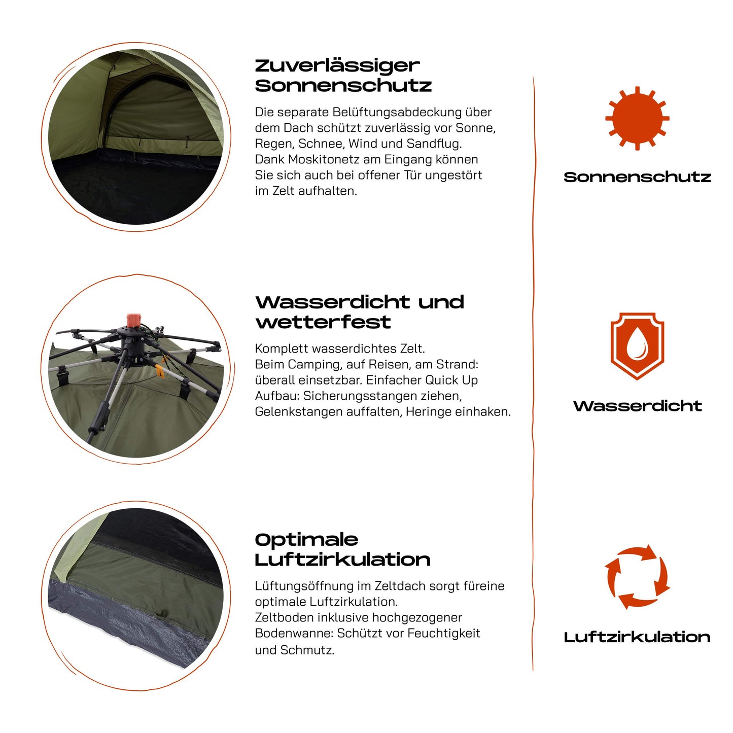 Lumaland Camping Zelt | Leichtes Pop Up Wurfzelt | 2-3 Personen Kuppelzelt | Trekking & Festival Igluzelt | Sekundenzelt Wasserdicht 210x190x110cm | Wind- & Sonnenschutz | Mit 1 & 2 Eingängen