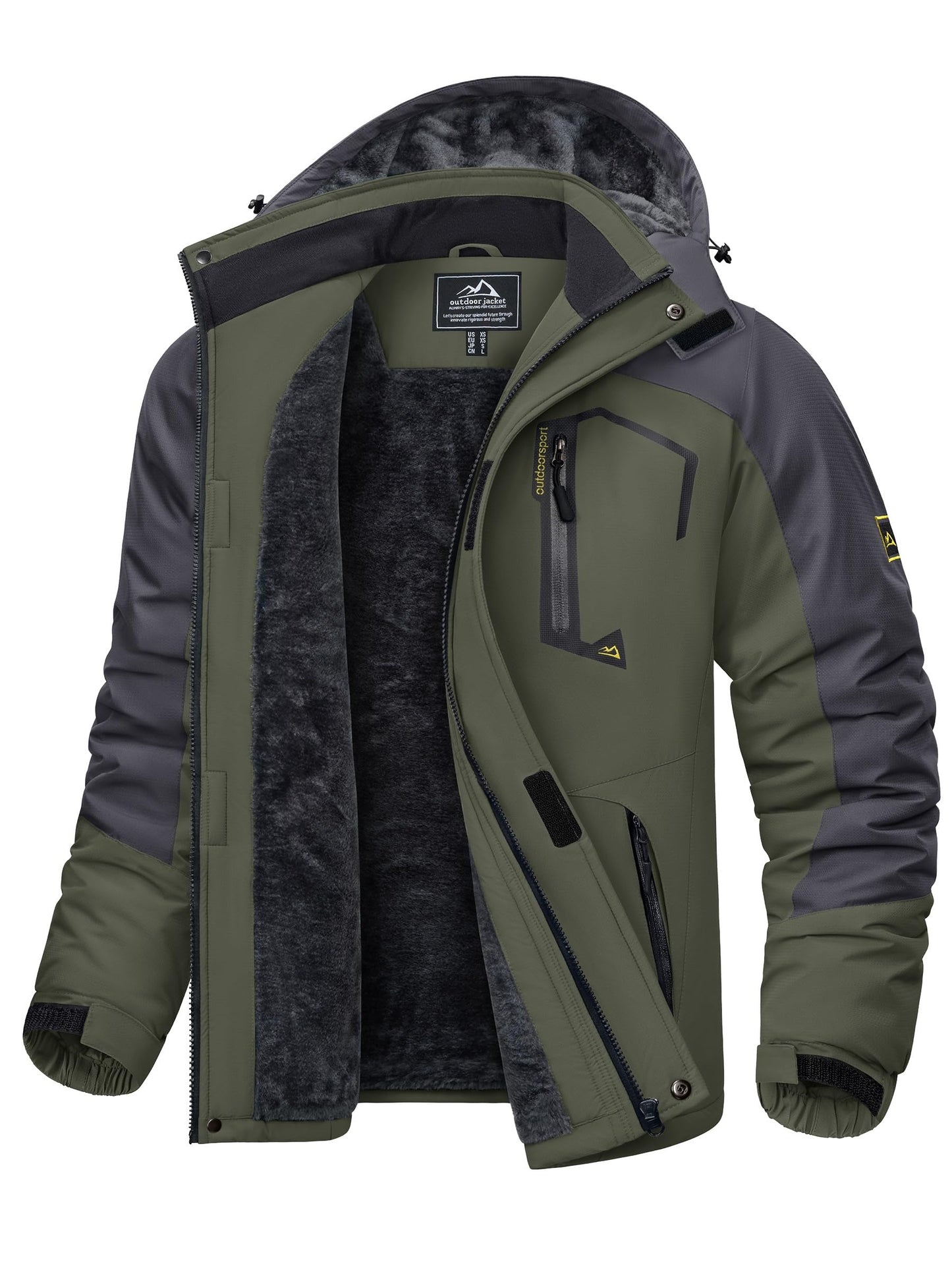 KEFITEVD Herren Skijacke Atmungsaktiv Warm Gefüttert Winterjacke mit Abnehmbarer Kapuze Snowboardjacke Wasserdicht Outdoorjacke