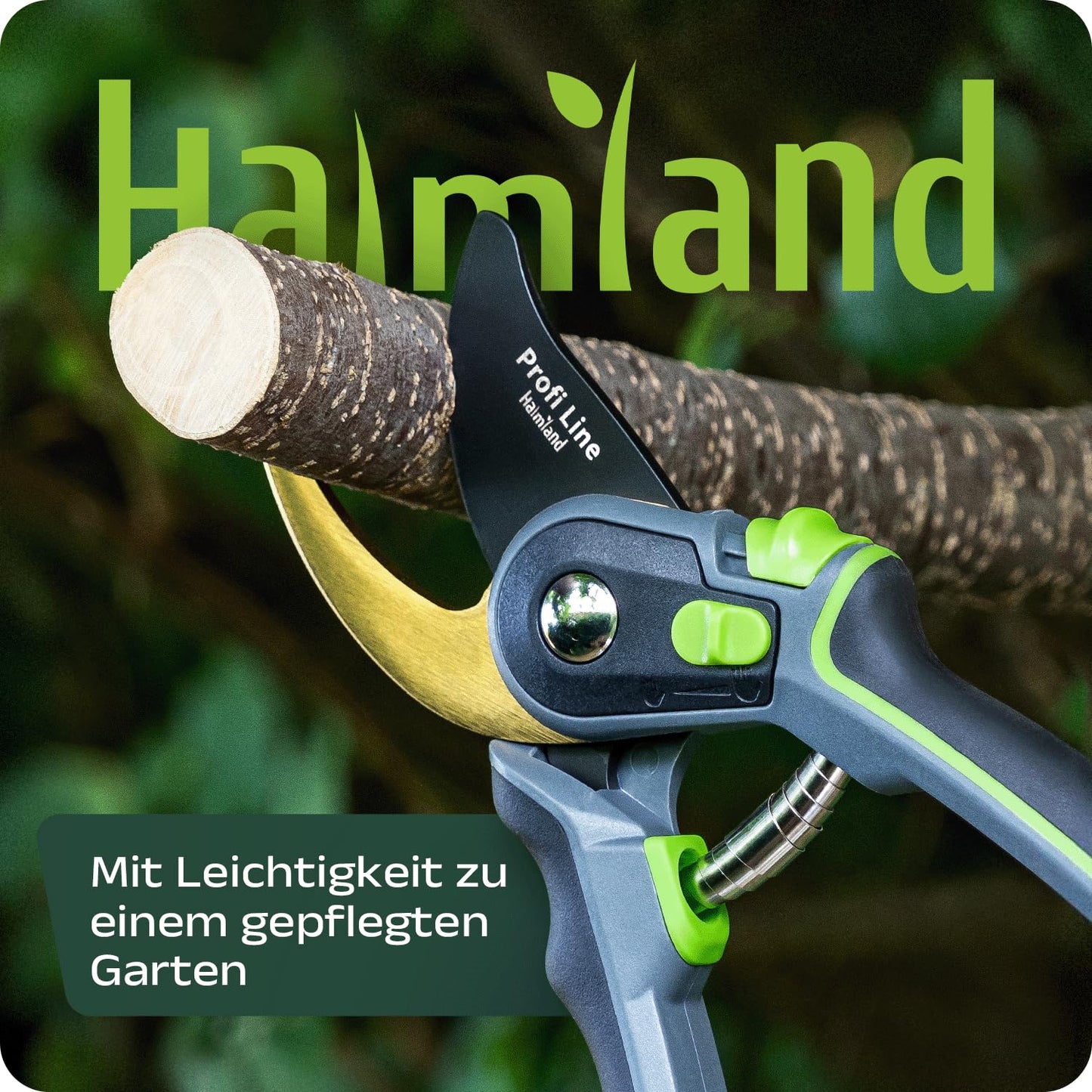 ELB halmland® Premium Gartenschere mit scharfer SK5 Stahlklinge | Astschere, Pflanzenschere | schneidet Äste bis 20mm Durchmesser | Teflon-Antihaftbeschichtung | für große & kleine Hände | Grün