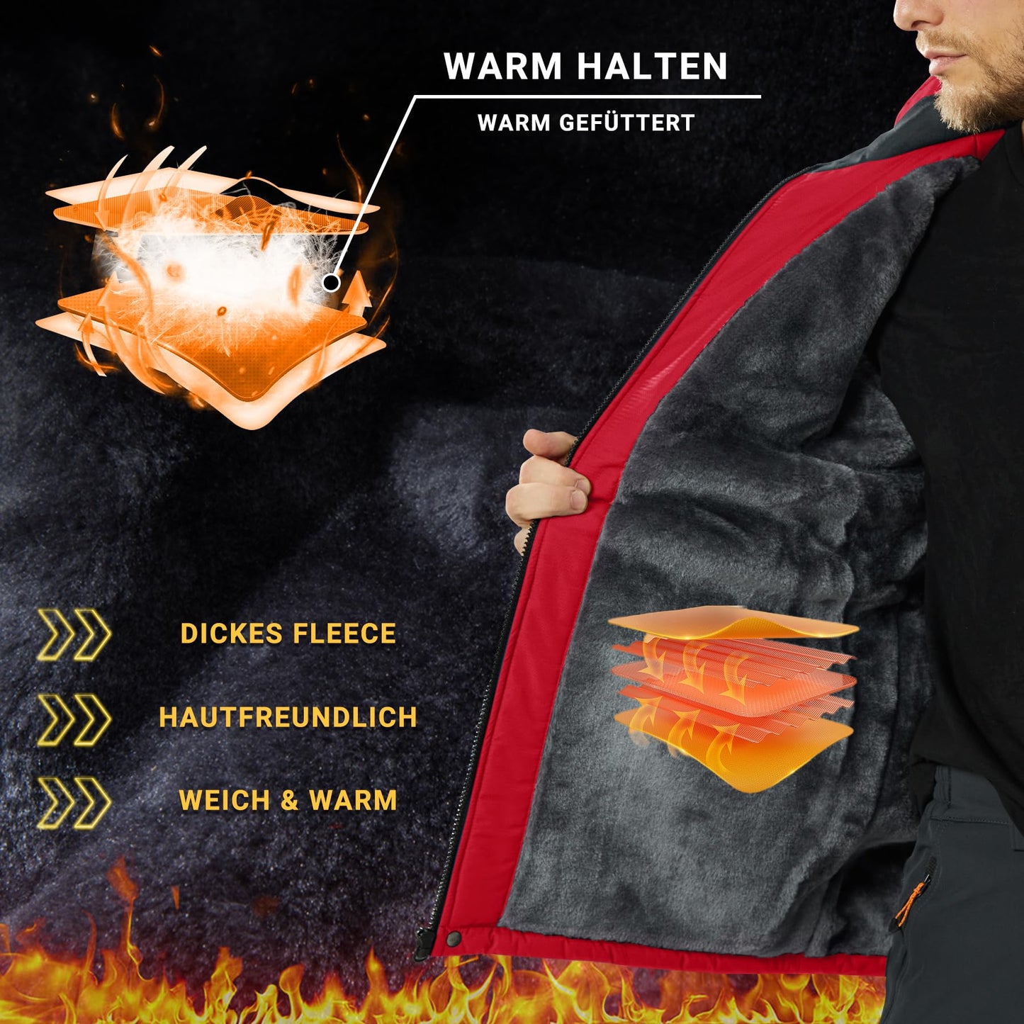KEFITEVD Herren Skijacke Atmungsaktiv Warm Gefüttert Winterjacke mit Abnehmbarer Kapuze Snowboardjacke Wasserdicht Outdoorjacke
