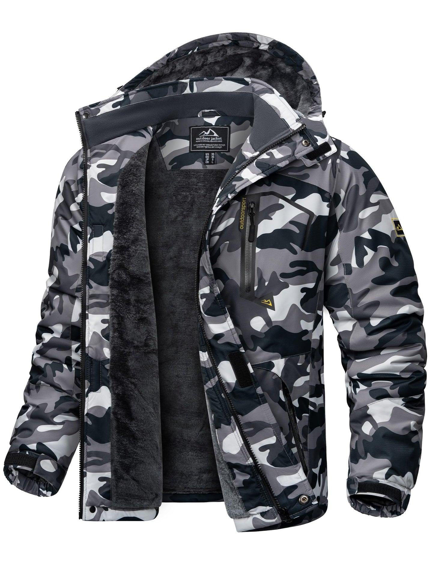 KEFITEVD Herren Skijacke Atmungsaktiv Warm Gefüttert Winterjacke mit Abnehmbarer Kapuze Snowboardjacke Wasserdicht Outdoorjacke