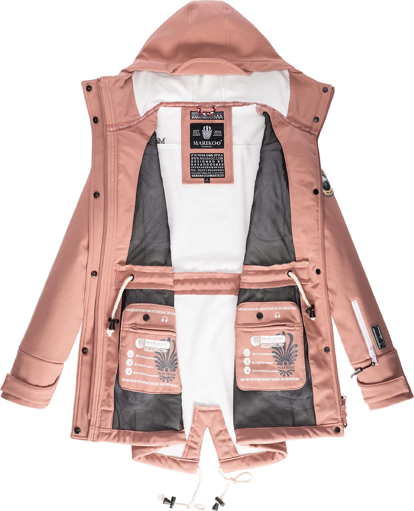 MARIKOO Damen Übergangsjacke Softshellmantel wasserdicht atmungsaktiv mit Kapuze Zimtzicke XS-3XL
