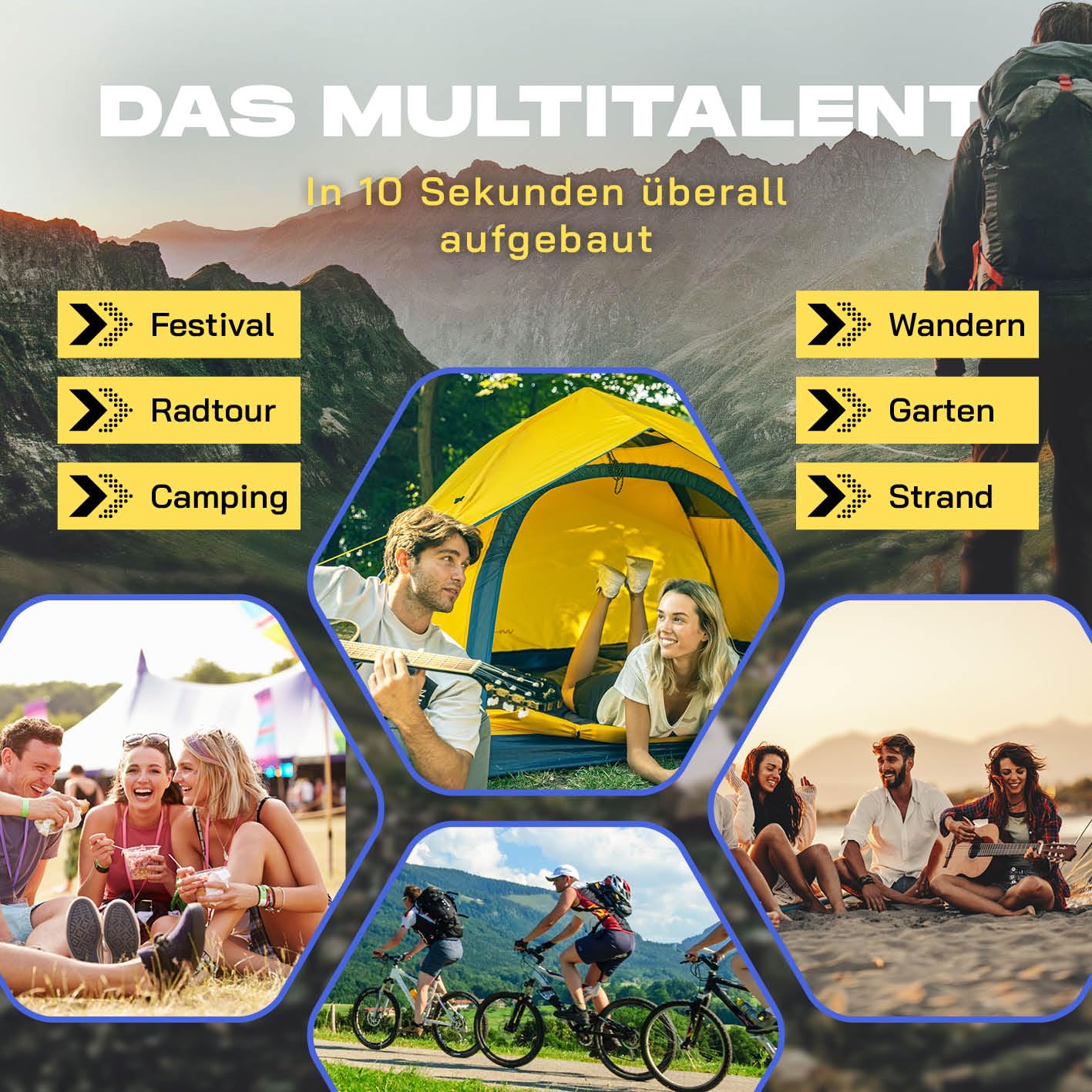 Lumaland Camping Zelt | Leichtes Pop Up Wurfzelt | 2-3 Personen Kuppelzelt | Trekking & Festival Igluzelt | Sekundenzelt Wasserdicht 210x190x110cm | Wind- & Sonnenschutz | Mit 1 & 2 Eingängen