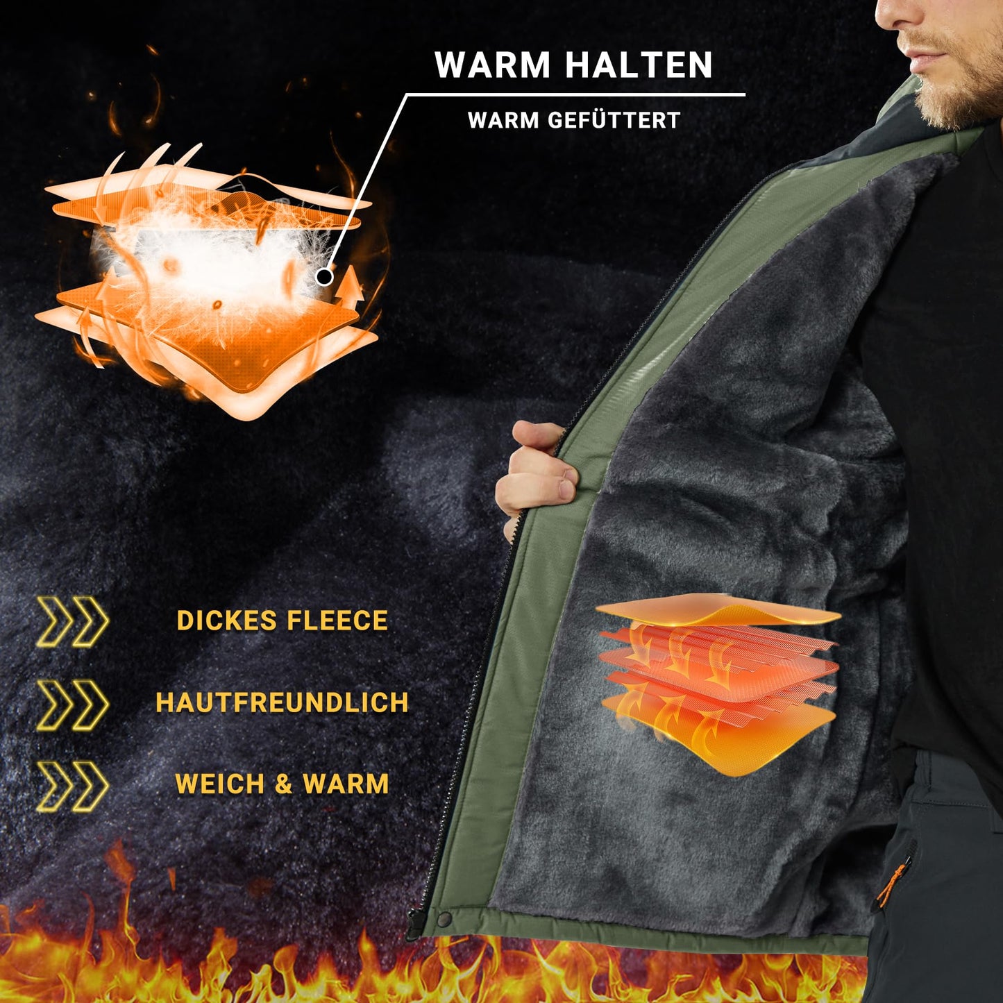 KEFITEVD Herren Skijacke Atmungsaktiv Warm Gefüttert Winterjacke mit Abnehmbarer Kapuze Snowboardjacke Wasserdicht Outdoorjacke