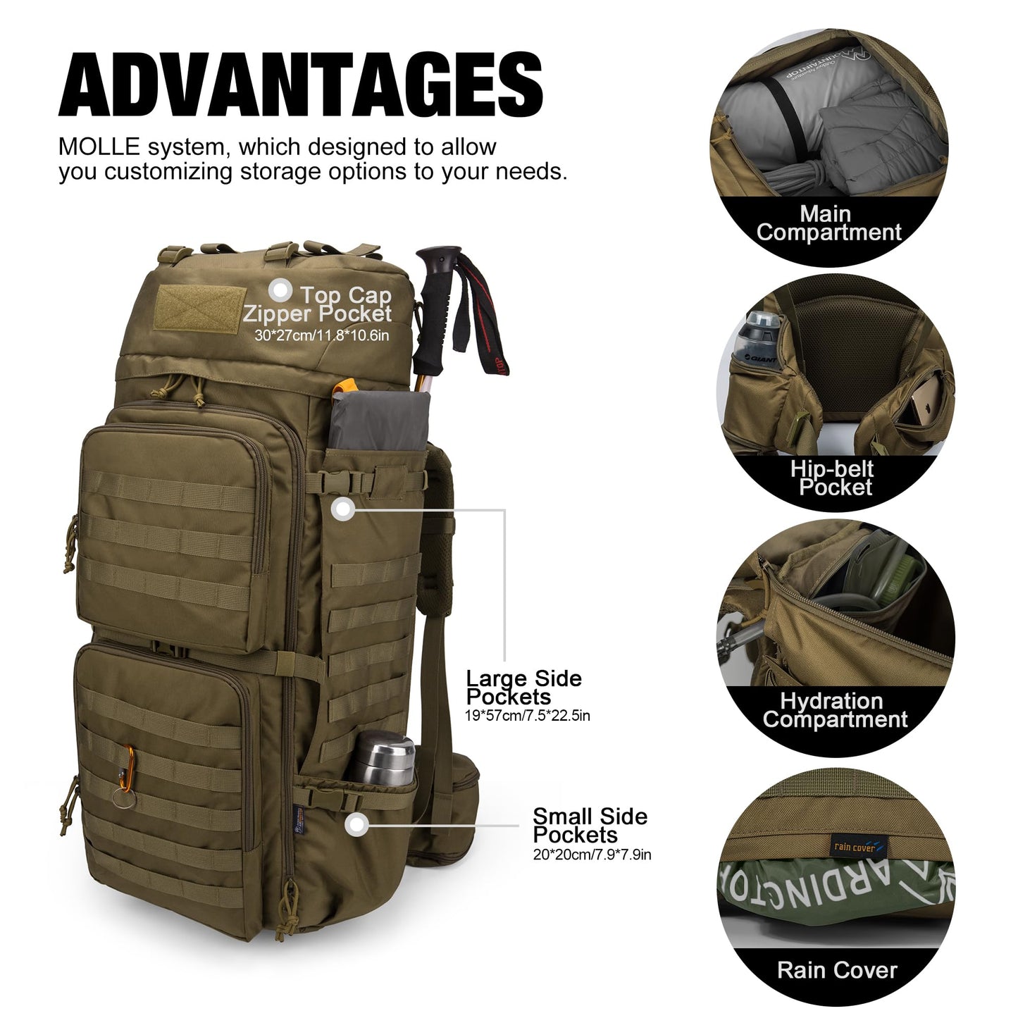 ELB Marder Mardingtop 75L Rucksack Taktischer Rucksack Wanderrucksack Trekkingrucksack YKK Zipper mit der großen Kapazität