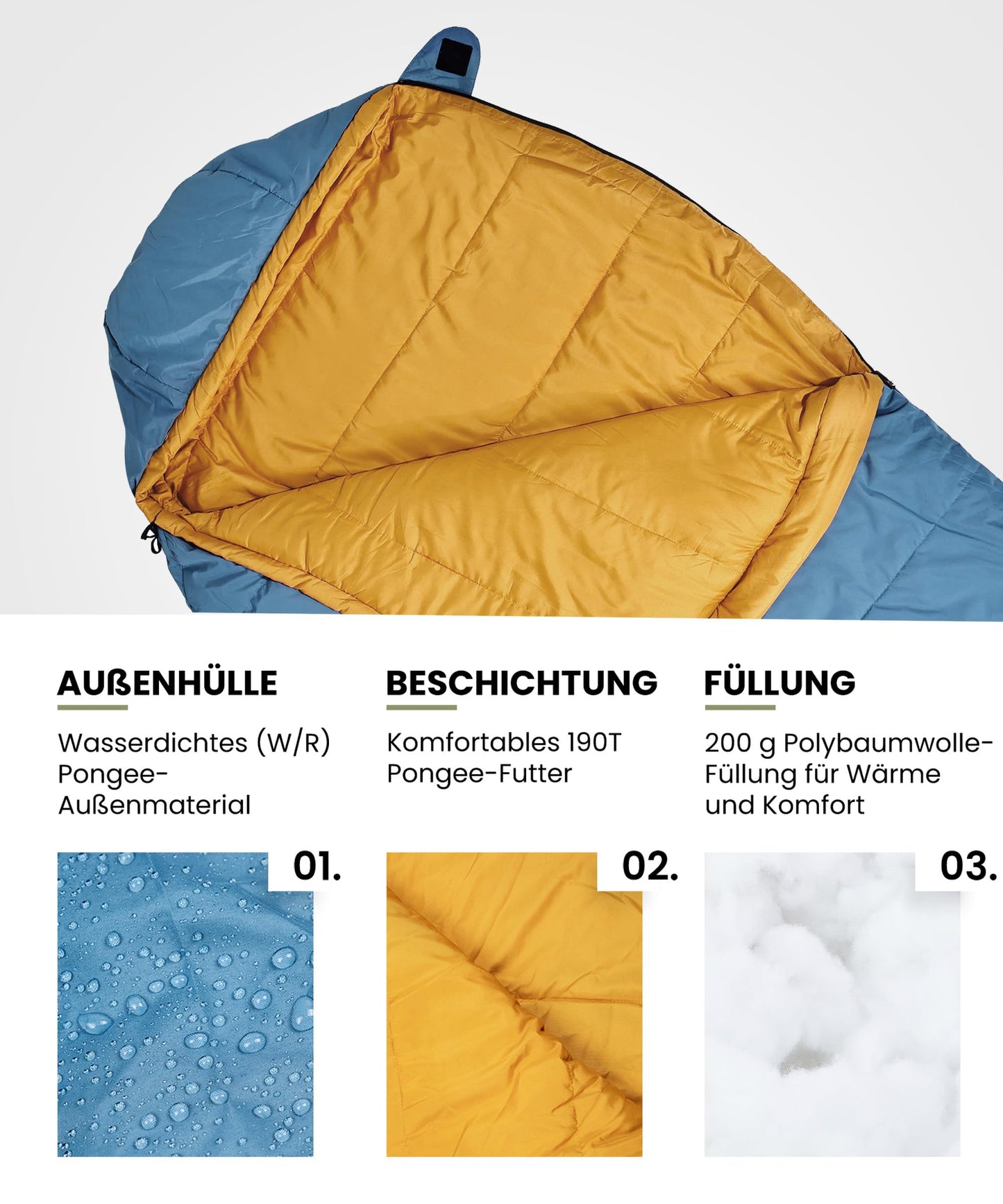 OneTigris Schlafsack Outdoor kleines Packmaß 3 Jahreszeiten 8 °C -15 °C Mumienschlafsack Ultraleicht kompakt für Camping, Reisen, Wandern