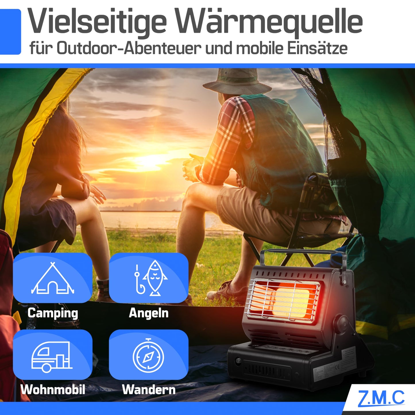 Z.M.C 2-in-1 Tragbare Keramik Gasheizung und Gaskocher 1,3 kW, mit LPG Anschluss + 4 Gaskartuschen, Campingkocher mit Piezozündung, Camping Heizung, Gasheizer für Indoor, Outdoor, Zelten Wohnwagen