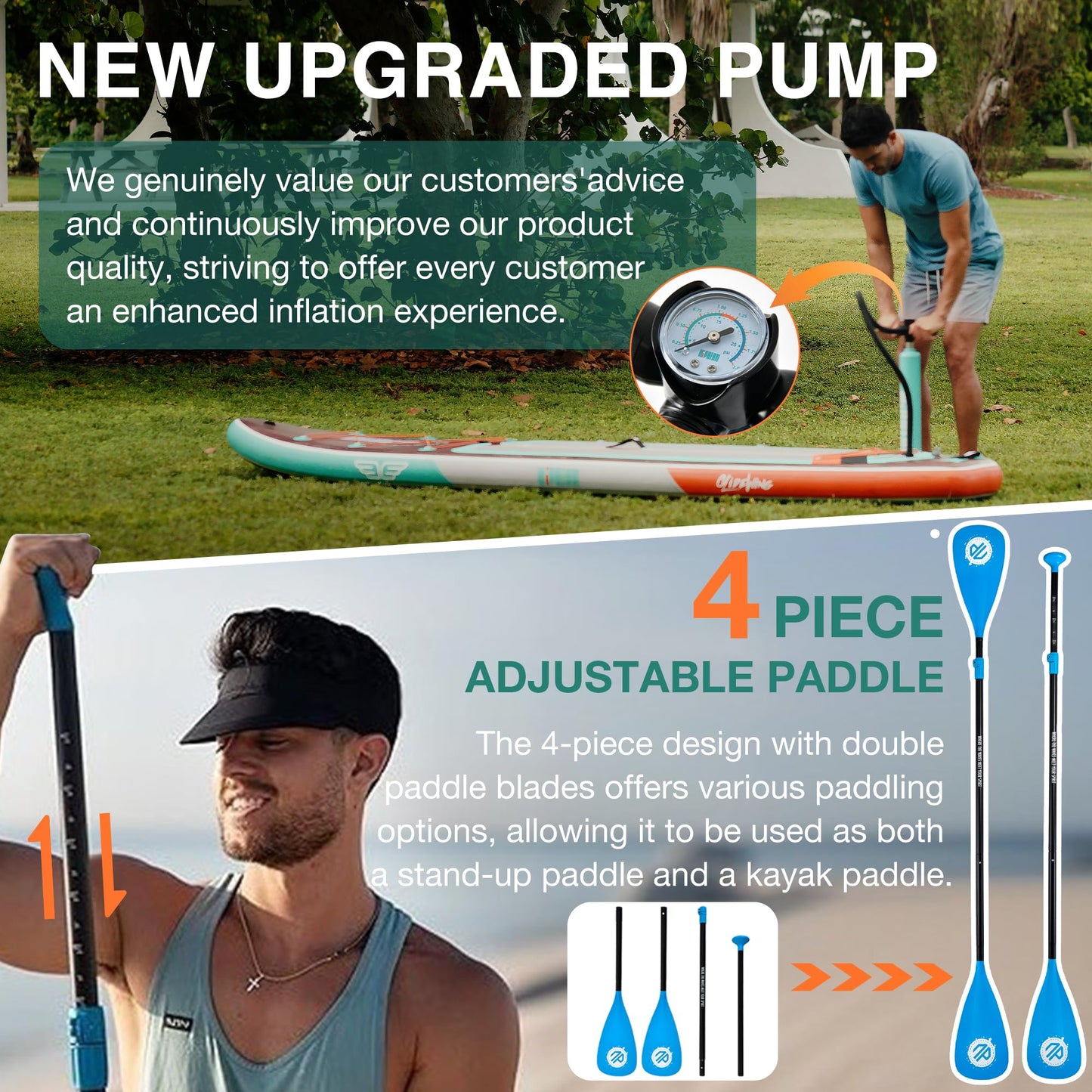 ELB Explore - Niphean Stand up Paddle Board mit Ausgewogenem Flügeldesign und robustem SUP Zubehör, 335cm Stabil Inflatable Paddle Boards for Adults, Sup Board, Stand up Paddling Board mit Sitz, Paddleboard