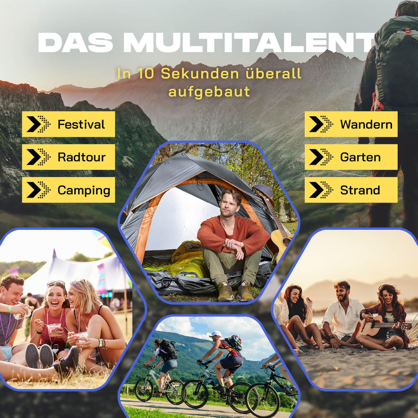 Lumaland Camping Zelt | Leichtes Pop Up Wurfzelt | 2-3 Personen Kuppelzelt | Trekking & Festival Igluzelt | Sekundenzelt Wasserdicht 210x190x110cm | Wind- & Sonnenschutz | Mit 1 & 2 Eingängen