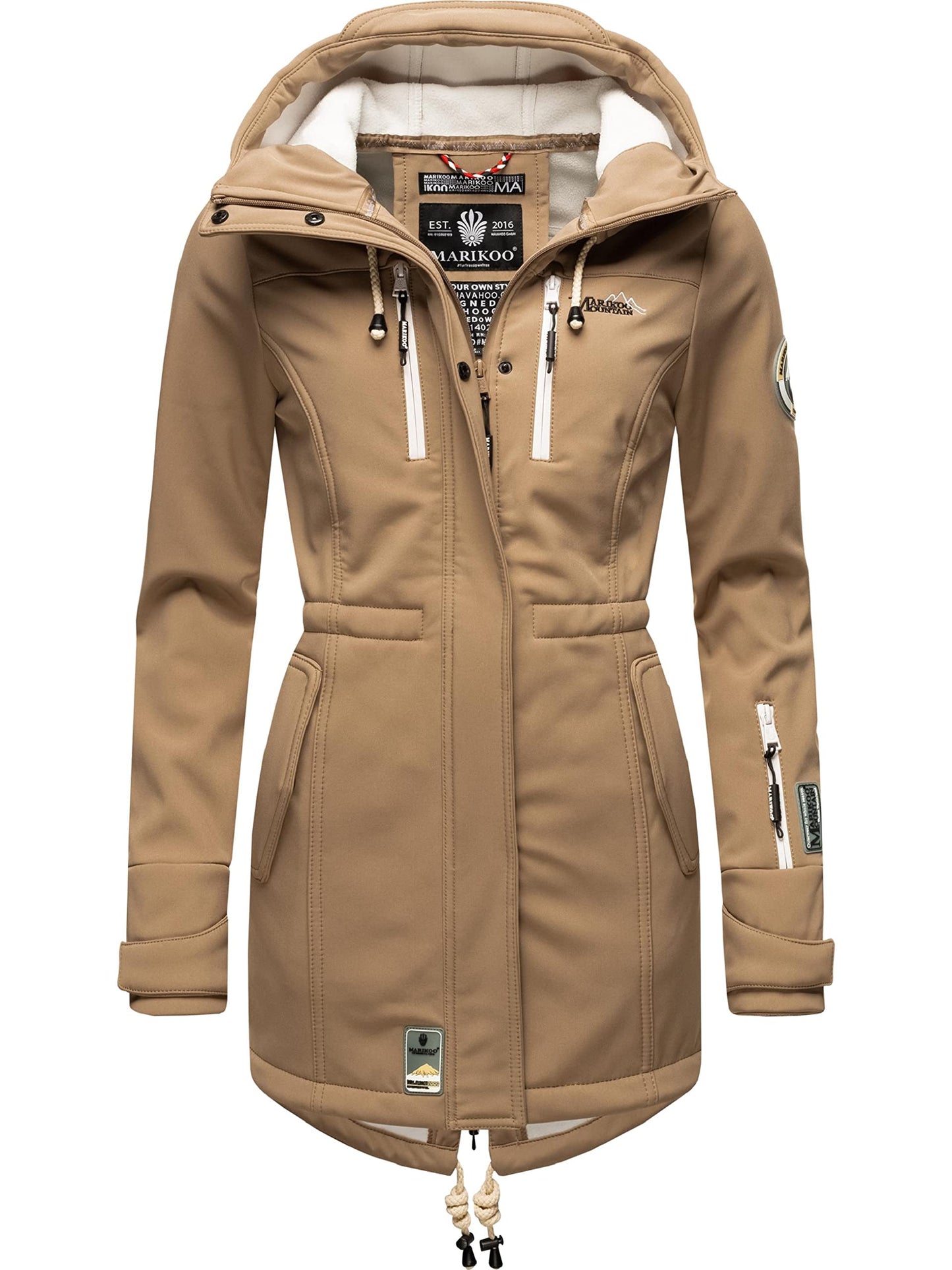 MARIKOO Damen Übergangsjacke Softshellmantel wasserdicht atmungsaktiv mit Kapuze Zimtzicke XS-3XL