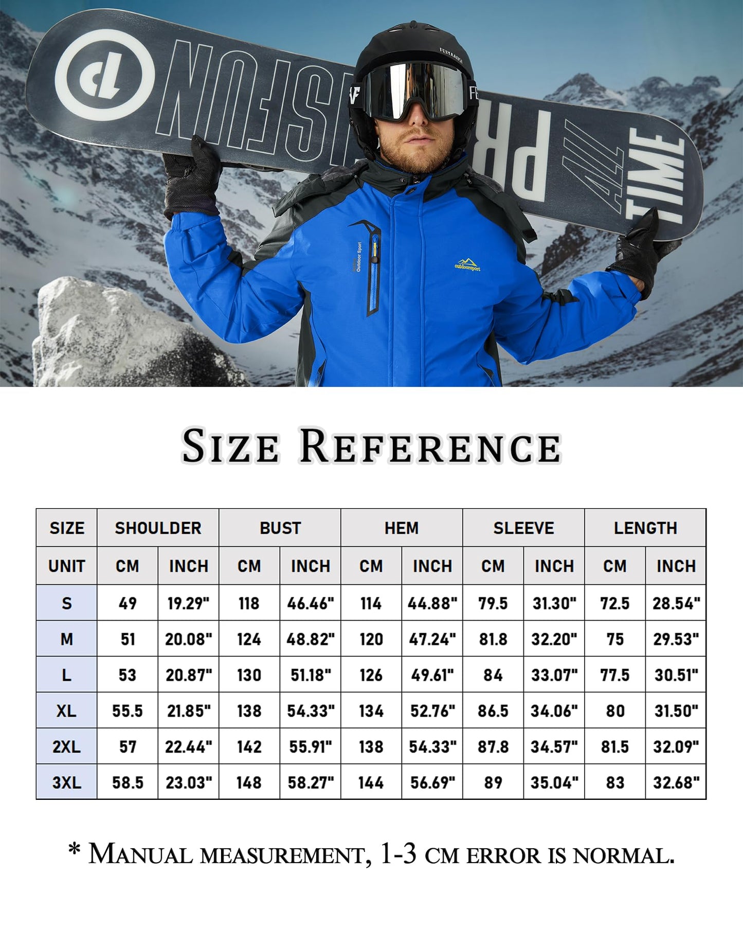 KEFITEVD Snowboardjacke Herren Warm Gefüttert Skijacke Wasserdicht Softshell Jacke mit Kapuze Fleece Winterjacke Atmungsaktiv Funktionsjacke