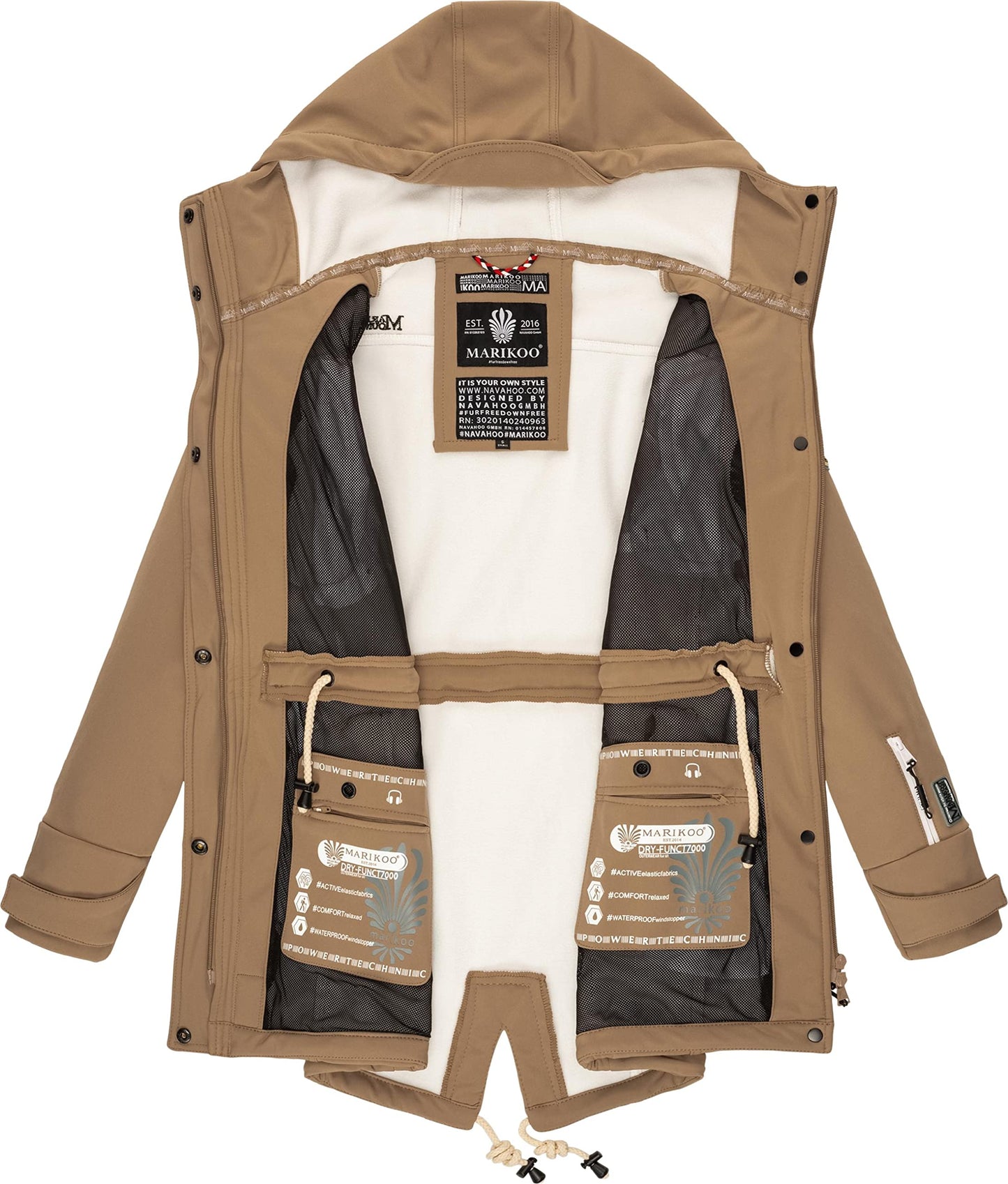 MARIKOO Damen Übergangsjacke Softshellmantel wasserdicht atmungsaktiv mit Kapuze Zimtzicke XS-3XL