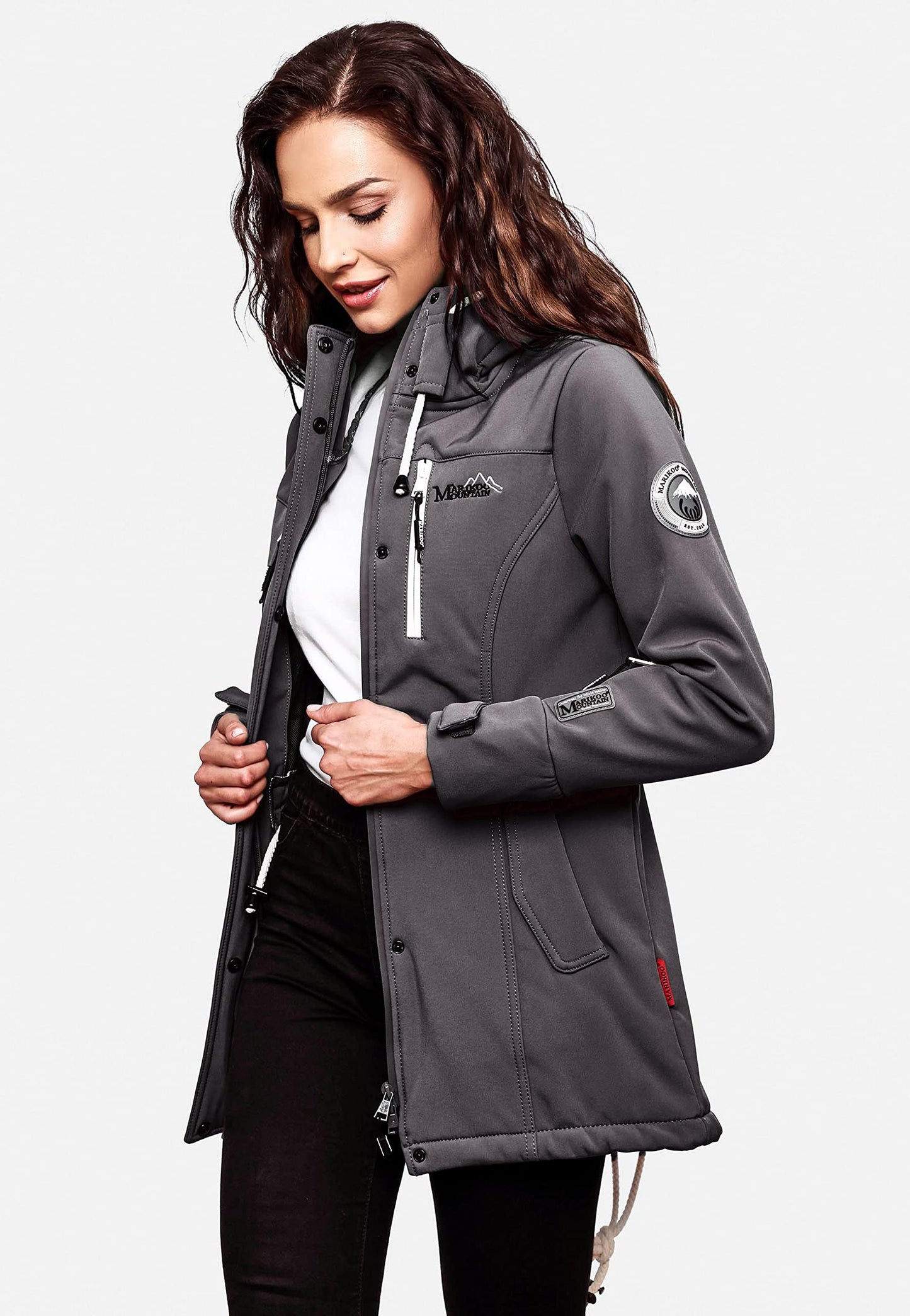 MARIKOO Damen Übergangsjacke Softshellmantel wasserdicht atmungsaktiv mit Kapuze Zimtzicke XS-3XL
