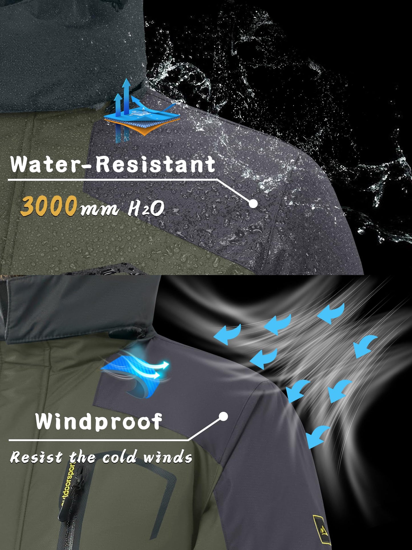 KEFITEVD Herren Skijacke Atmungsaktiv Warm Gefüttert Winterjacke mit Abnehmbarer Kapuze Snowboardjacke Wasserdicht Outdoorjacke