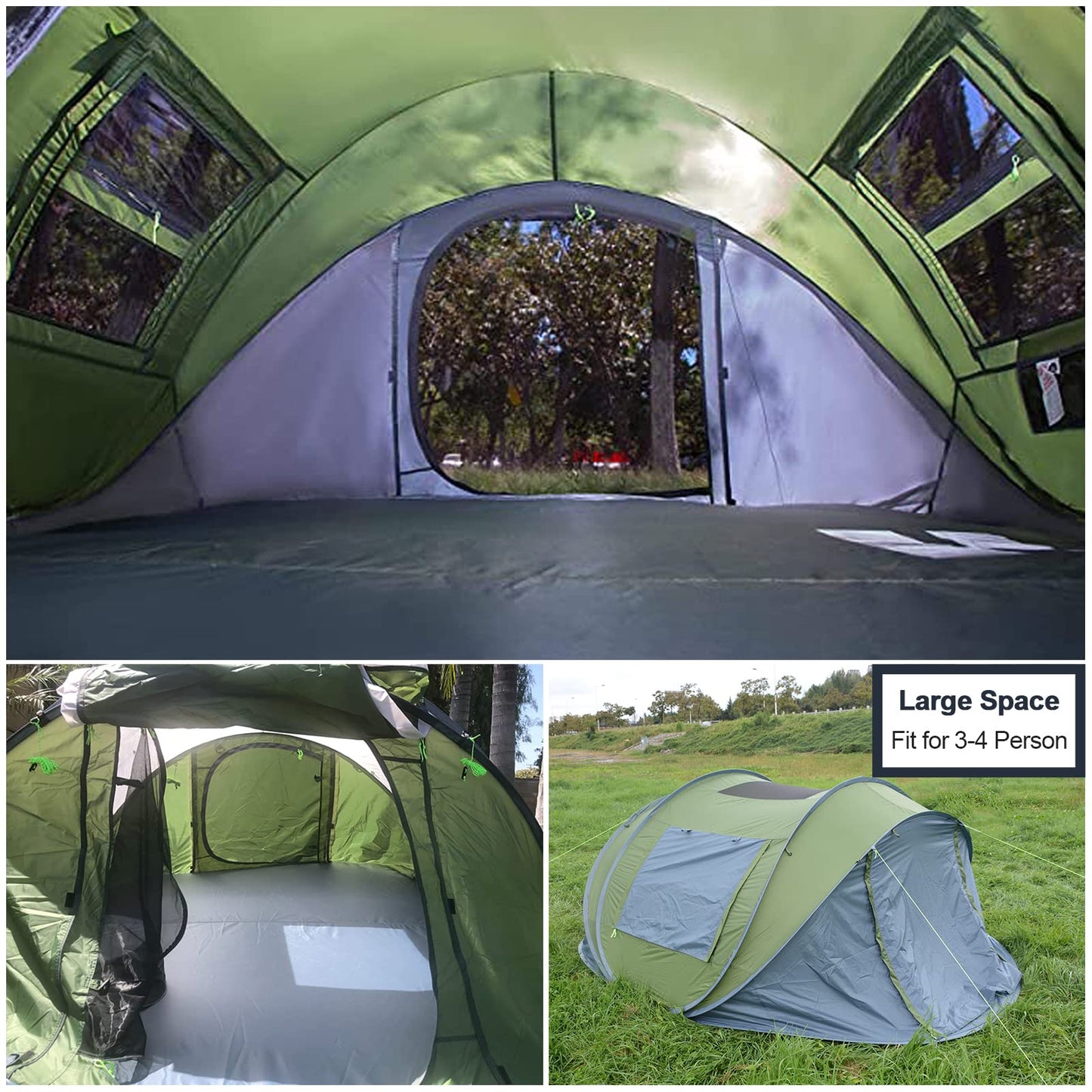 Zelt 3-4 Personen Pop Up Wurfzelt mit Große Dachfenster, Strandmuschel Automatik 4 Mann Zelte Wasserdicht Strandzelt Festivalzelt Schnellaufbauzelt für Outdoor Camping Picknick Wandern
