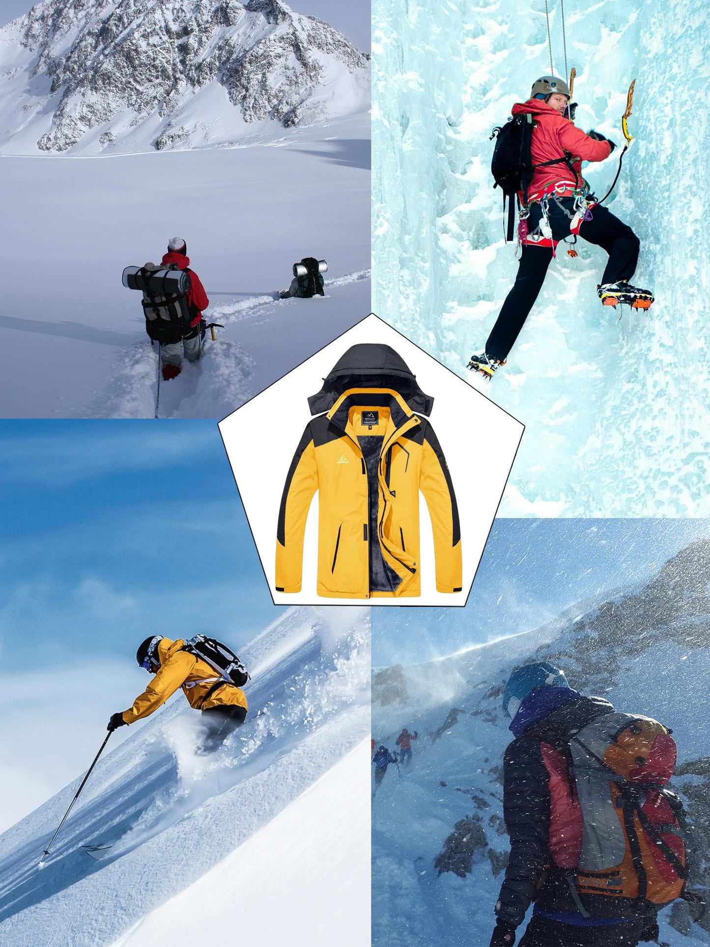 KEFITEVD Herren Skijacke Atmungsaktiv Warm Gefüttert Winterjacke mit Abnehmbarer Kapuze Snowboardjacke Wasserdicht Outdoorjacke