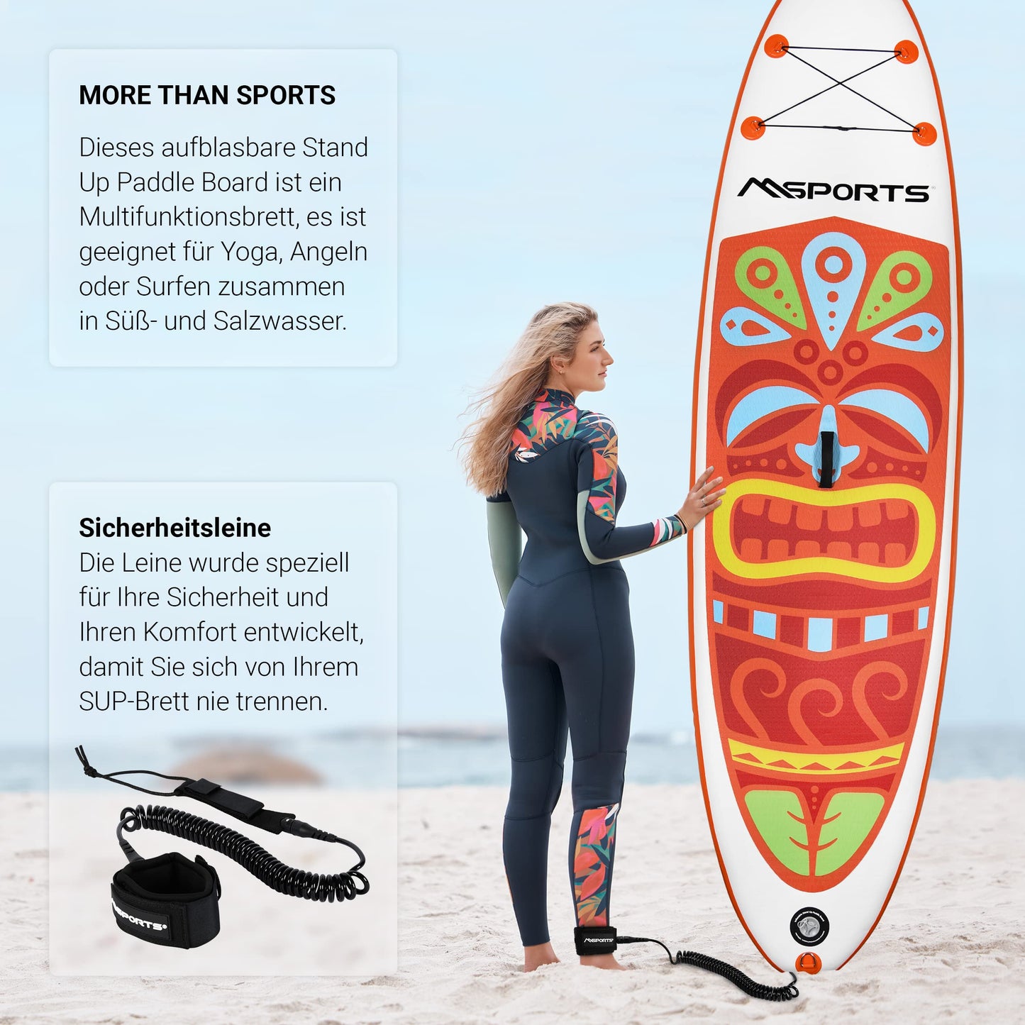 MSPORTS Stand Up Paddle Board Aufblasbar Komplettes Paddleboard Zubehör Verstellbares Paddel, hochwertige Pumpe + 2X Paddelstock + wasserdichte Smartphone Tasche + Multifunktionstasche