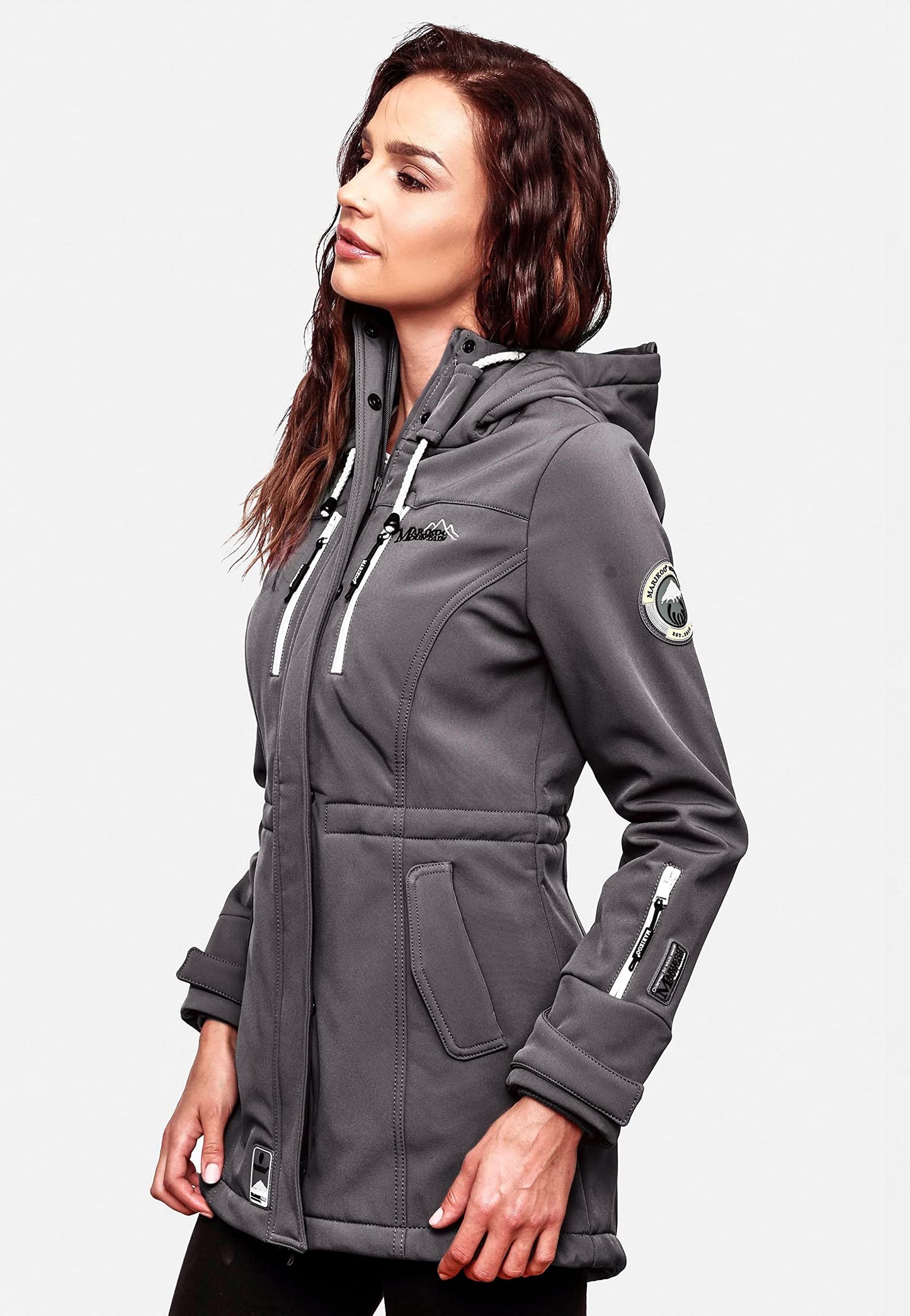 MARIKOO Damen Übergangsjacke Softshellmantel wasserdicht atmungsaktiv mit Kapuze Zimtzicke XS-3XL