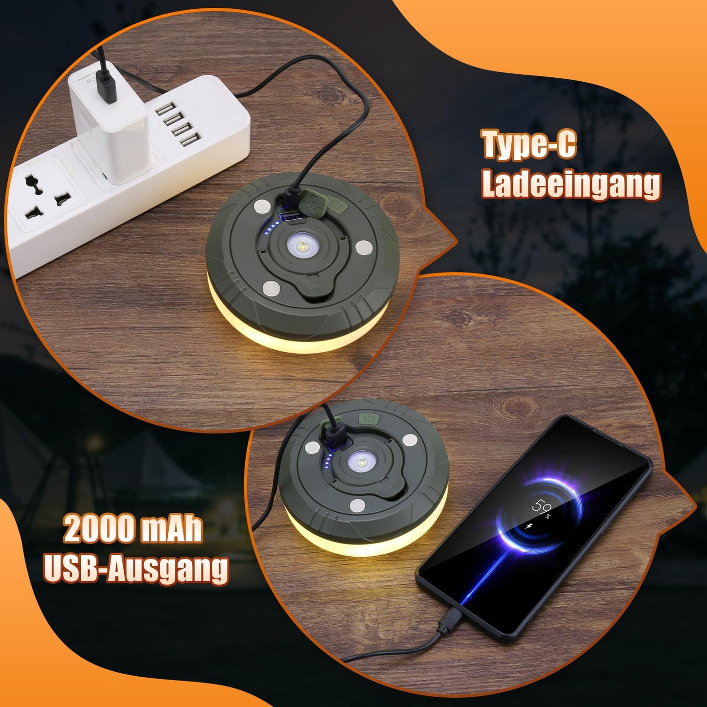 ELB GLAMPING Yizhet 10 m Camping Lichterkette Aufrollbar, Outdoor Lichterkette, Vielseitige LED Lichterkette – Langlebig und Wasserdicht, USB Aufladung – Gragbare Camping Lichter für Camping, Hof und Wandern