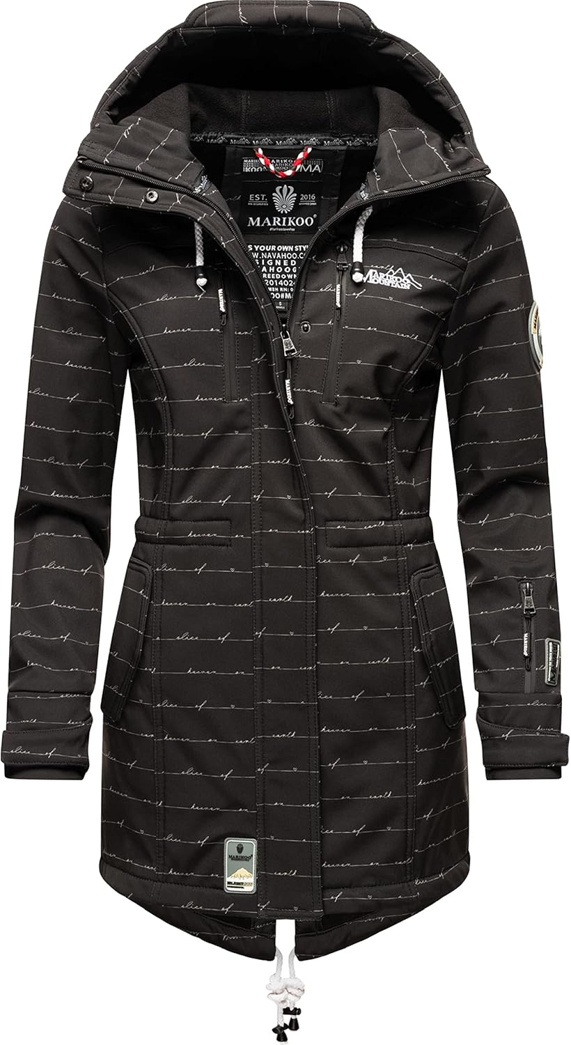MARIKOO Damen Übergangsjacke Softshellmantel wasserdicht atmungsaktiv mit Kapuze Zimtzicke XS-3XL