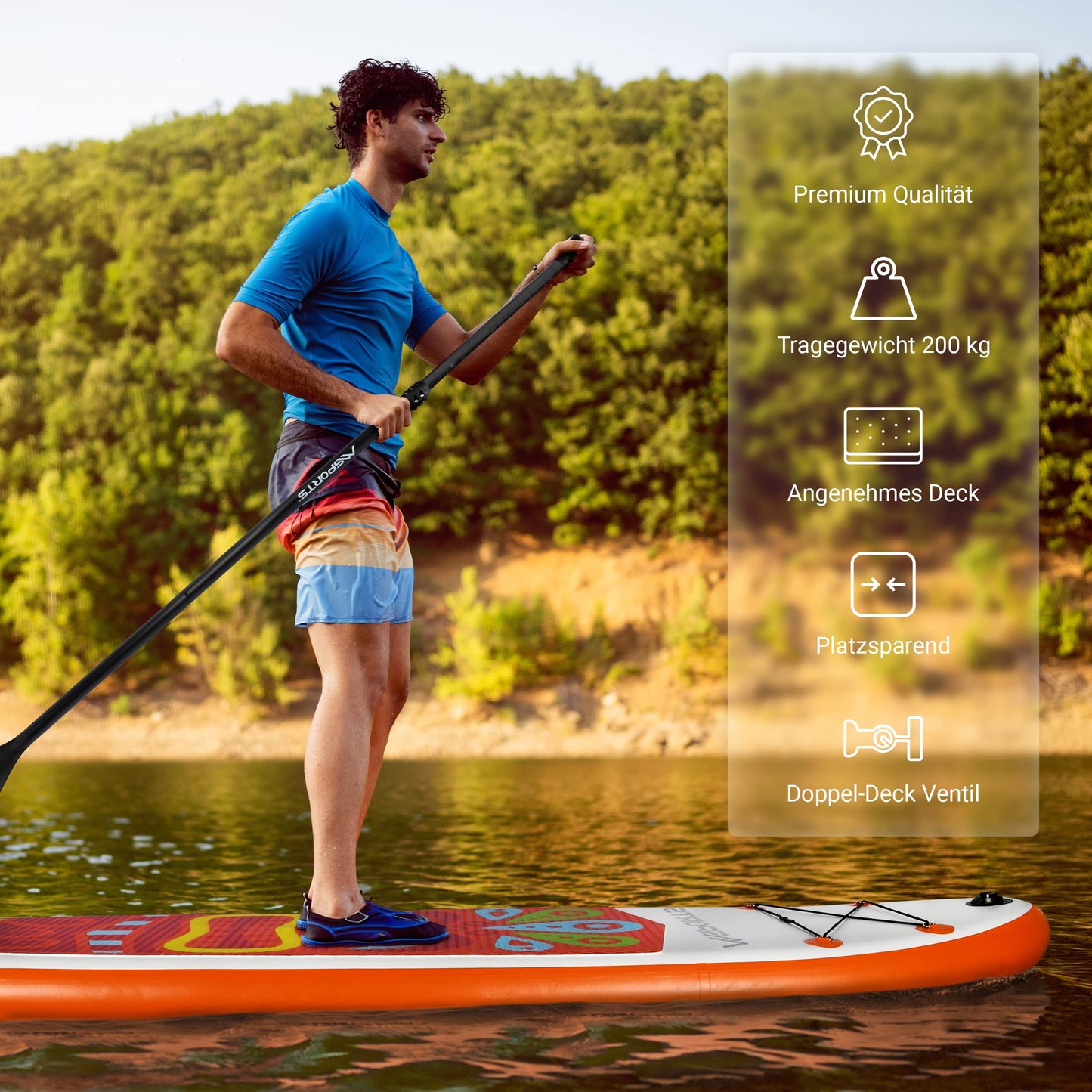 MSPORTS Stand Up Paddle Board Aufblasbar Komplettes Paddleboard Zubehör Verstellbares Paddel, hochwertige Pumpe + 2X Paddelstock + wasserdichte Smartphone Tasche + Multifunktionstasche