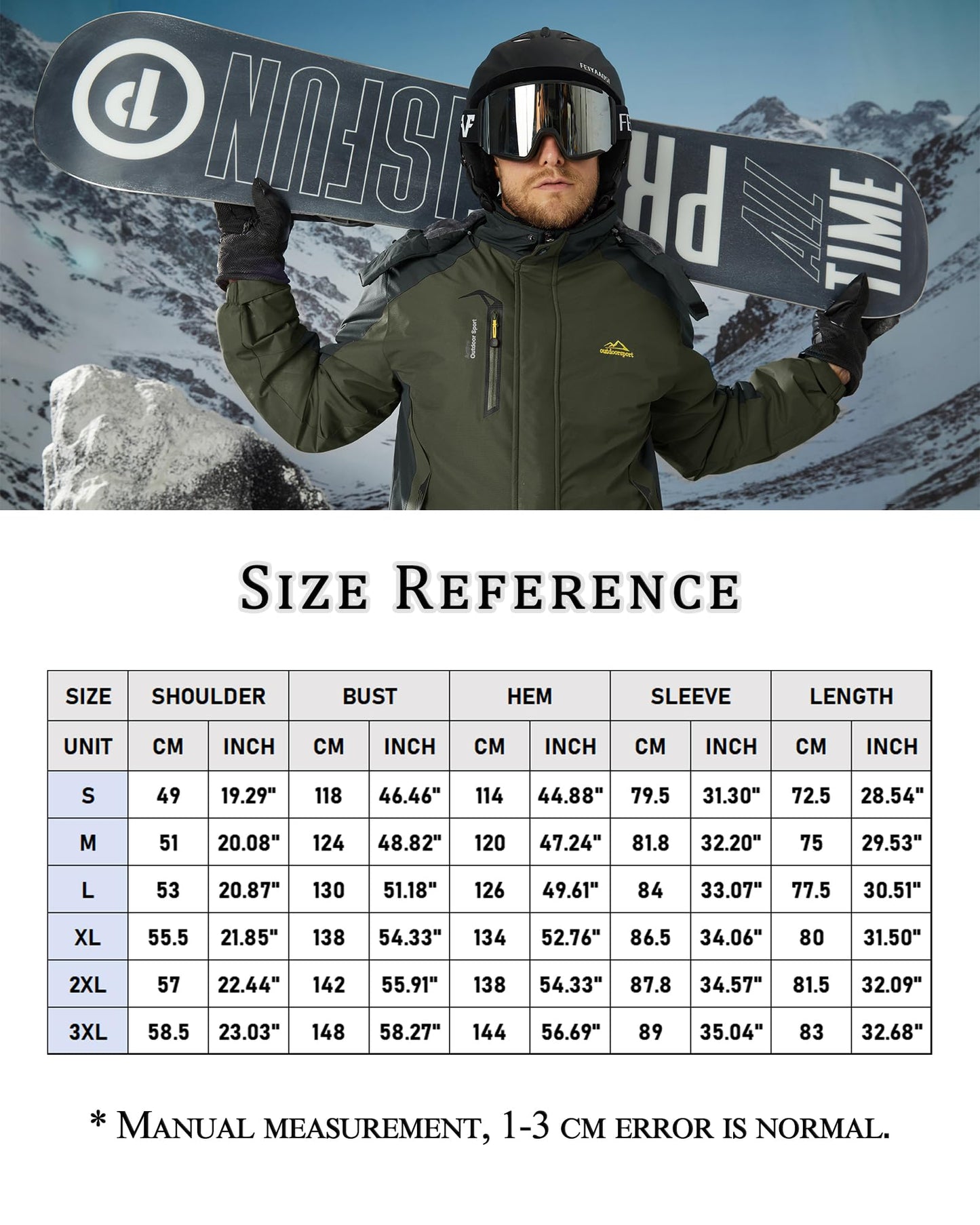 KEFITEVD Snowboardjacke Herren Warm Gefüttert Skijacke Wasserdicht Softshell Jacke mit Kapuze Fleece Winterjacke Atmungsaktiv Funktionsjacke