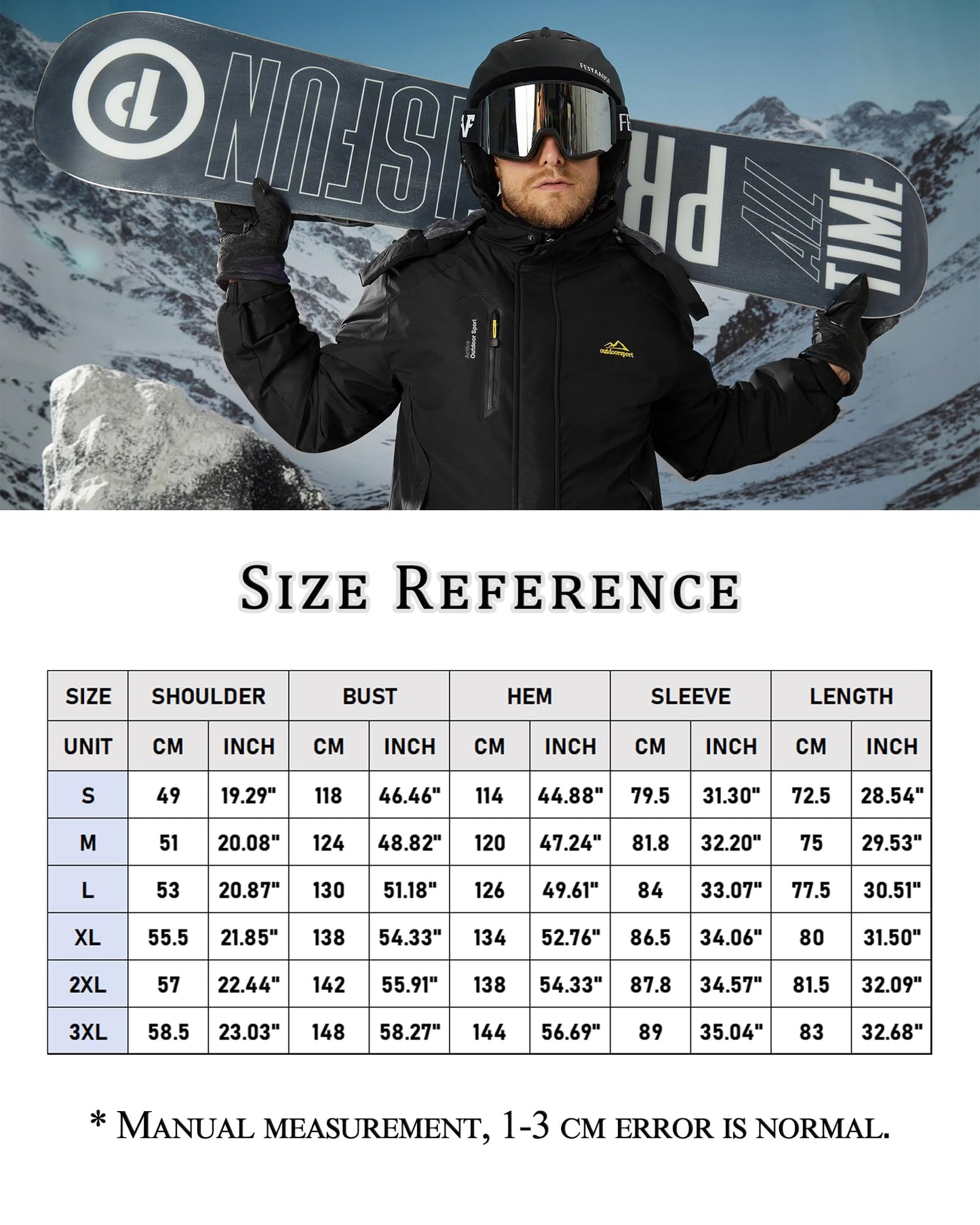 KEFITEVD Snowboardjacke Herren Warm Gefüttert Skijacke Wasserdicht Softshell Jacke mit Kapuze Fleece Winterjacke Atmungsaktiv Funktionsjacke