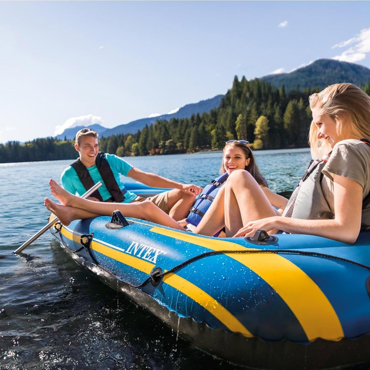 Intex Challenger 3 Set Schlauchboot - 295 x 137 x 43 cm - 3-teilig - Blau / Gelb