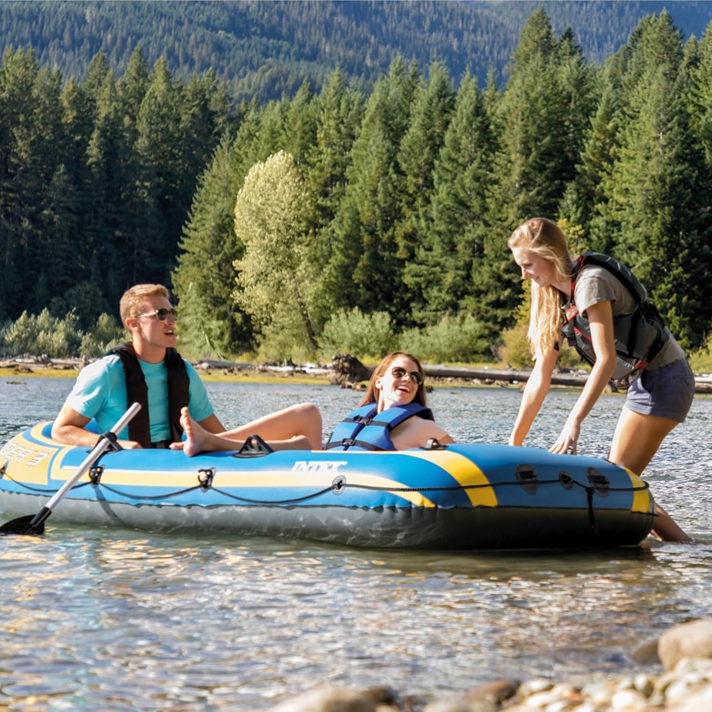 Intex Challenger 3 Set Schlauchboot - 295 x 137 x 43 cm - 3-teilig - Blau / Gelb