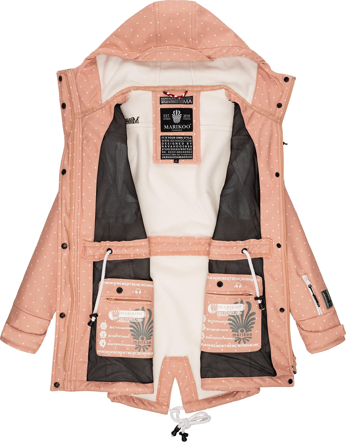 MARIKOO Damen Übergangsjacke Softshellmantel wasserdicht atmungsaktiv mit Kapuze Zimtzicke XS-3XL