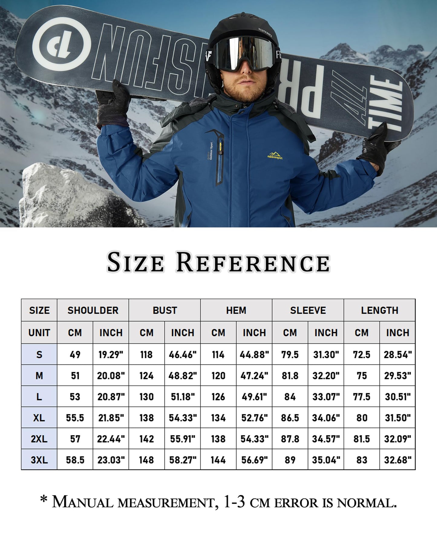 KEFITEVD Snowboardjacke Herren Warm Gefüttert Skijacke Wasserdicht Softshell Jacke mit Kapuze Fleece Winterjacke Atmungsaktiv Funktionsjacke