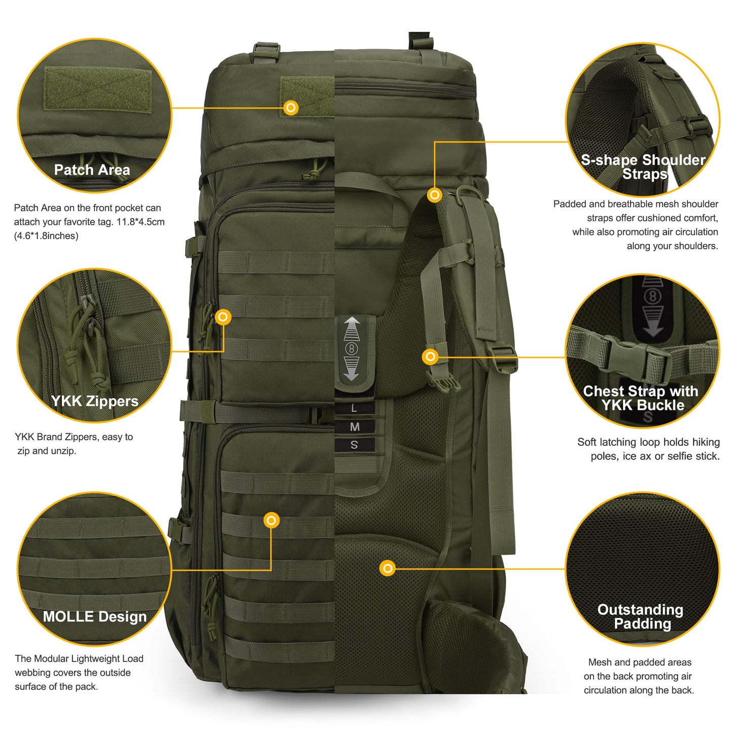 ELB Marder Mardingtop 75L Rucksack Taktischer Rucksack Wanderrucksack Trekkingrucksack YKK Zipper mit der großen Kapazität