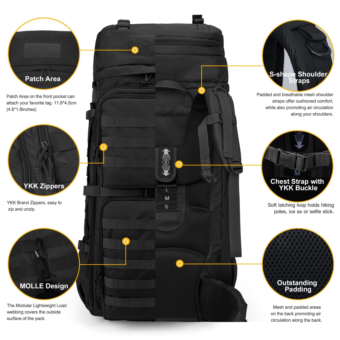 ELB Marder Mardingtop 75L Rucksack Taktischer Rucksack Wanderrucksack Trekkingrucksack YKK Zipper mit der großen Kapazität