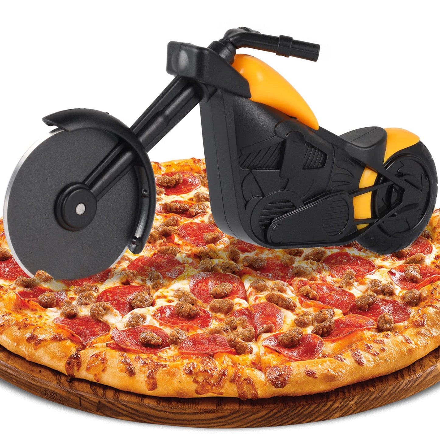 ELB Biker Motorrad Pizzaschneider, Lustige Pizza Schneider Edelstahl Kunststoff Pizzaroller Pizzarad Pizzamesser, Pizza Cutter mit Scharfem Schneiderad & Ständer für Weihnachten Kreativ Geschenke (Rot)