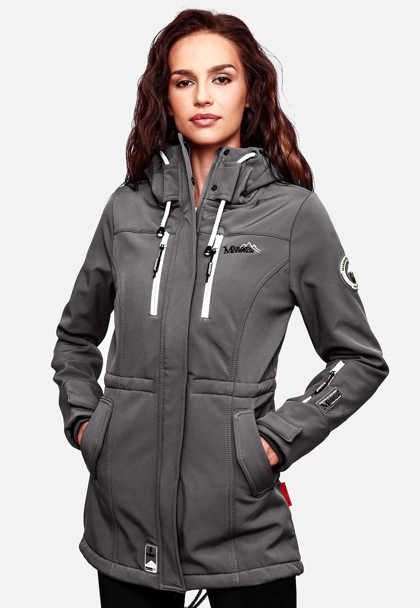 MARIKOO Damen Übergangsjacke Softshellmantel wasserdicht atmungsaktiv mit Kapuze Zimtzicke XS-3XL