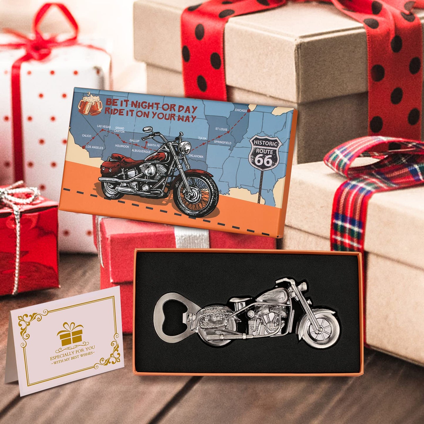 LULLEA Motorrad-Geschenke für Männer, Motorrad-Flaschenöffner, lustige Biergeschenke für Männer, Ihn, Vater, einzigartige dunkelsilberne Gadgets, Vatergeschenke, Valentinstag, Weihnachten, Geschenke