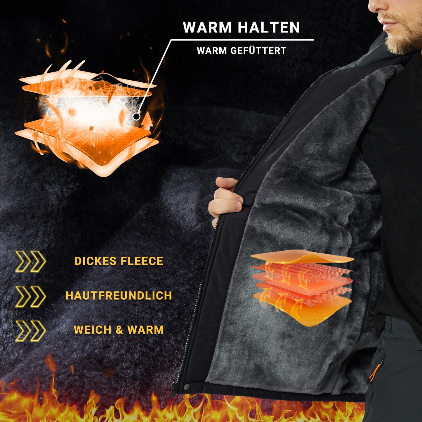 KEFITEVD Herren Skijacke Atmungsaktiv Warm Gefüttert Winterjacke mit Abnehmbarer Kapuze Snowboardjacke Wasserdicht Outdoorjacke