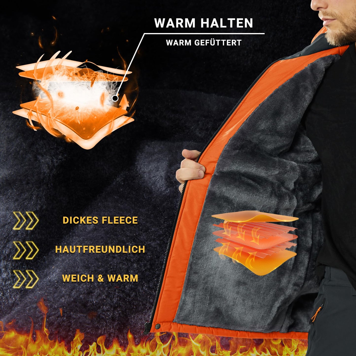 KEFITEVD Herren Skijacke Atmungsaktiv Warm Gefüttert Winterjacke mit Abnehmbarer Kapuze Snowboardjacke Wasserdicht Outdoorjacke