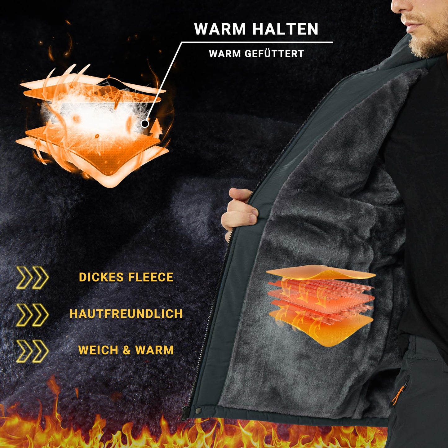 KEFITEVD Herren Skijacke Atmungsaktiv Warm Gefüttert Winterjacke mit Abnehmbarer Kapuze Snowboardjacke Wasserdicht Outdoorjacke