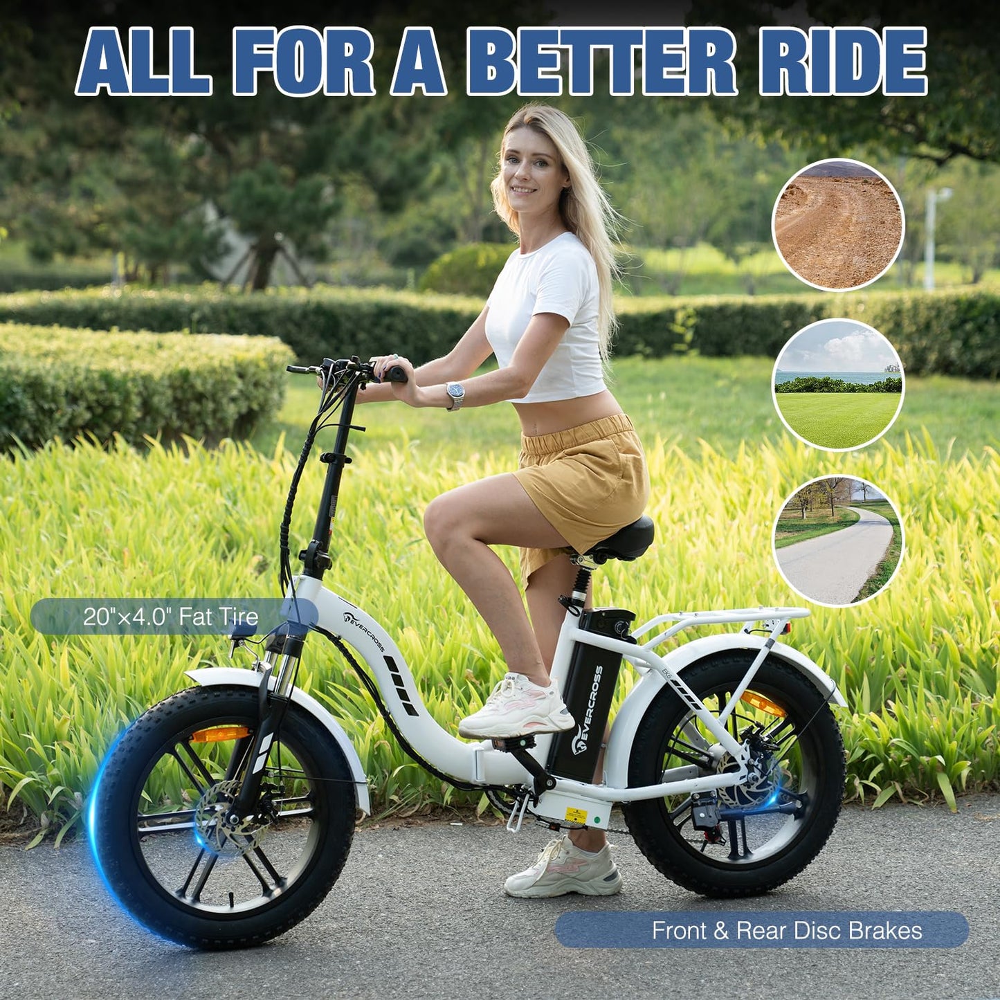 ELB- EVERCROSS EK6 Elektrofahrräder Erwachsene, faltbares E-Bike mit 20" x 4,0 Breiten Reifen, E Bike Mountainbike mit 7 Gang Getriebe, 48V 15AH Akku, 250W Motor, 33,2kg Gewicht, Doppelstoßdämpfern