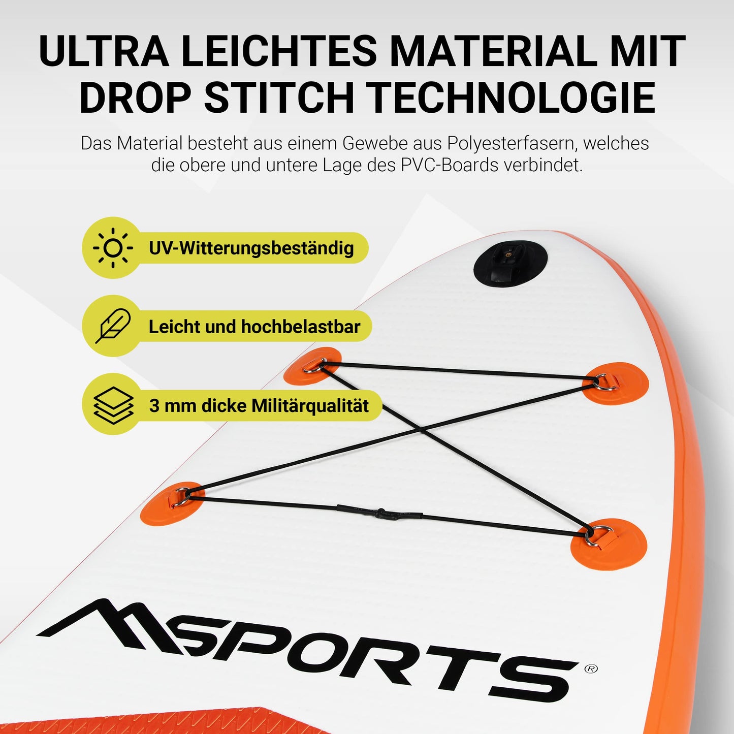 MSPORTS Stand Up Paddle Board Aufblasbar Komplettes Paddleboard Zubehör Verstellbares Paddel, hochwertige Pumpe + 2X Paddelstock + wasserdichte Smartphone Tasche + Multifunktionstasche